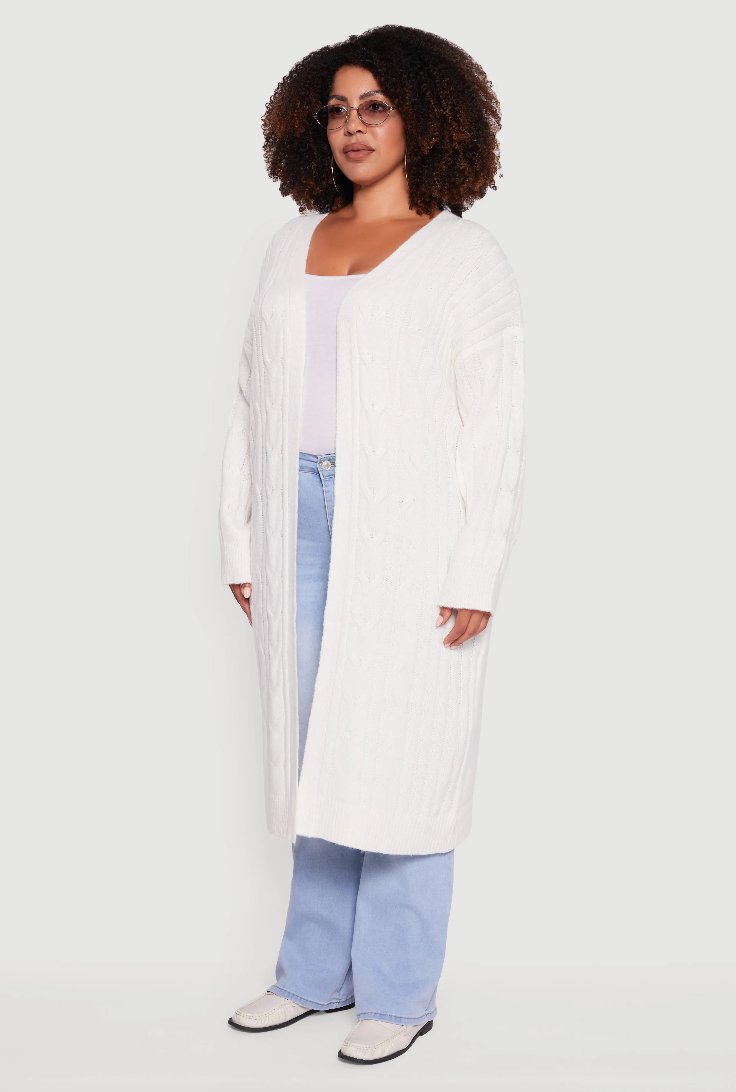 Plus Size Cable Knit Open Front Long Cardigan sold by Rainbow product image thumbnail 3