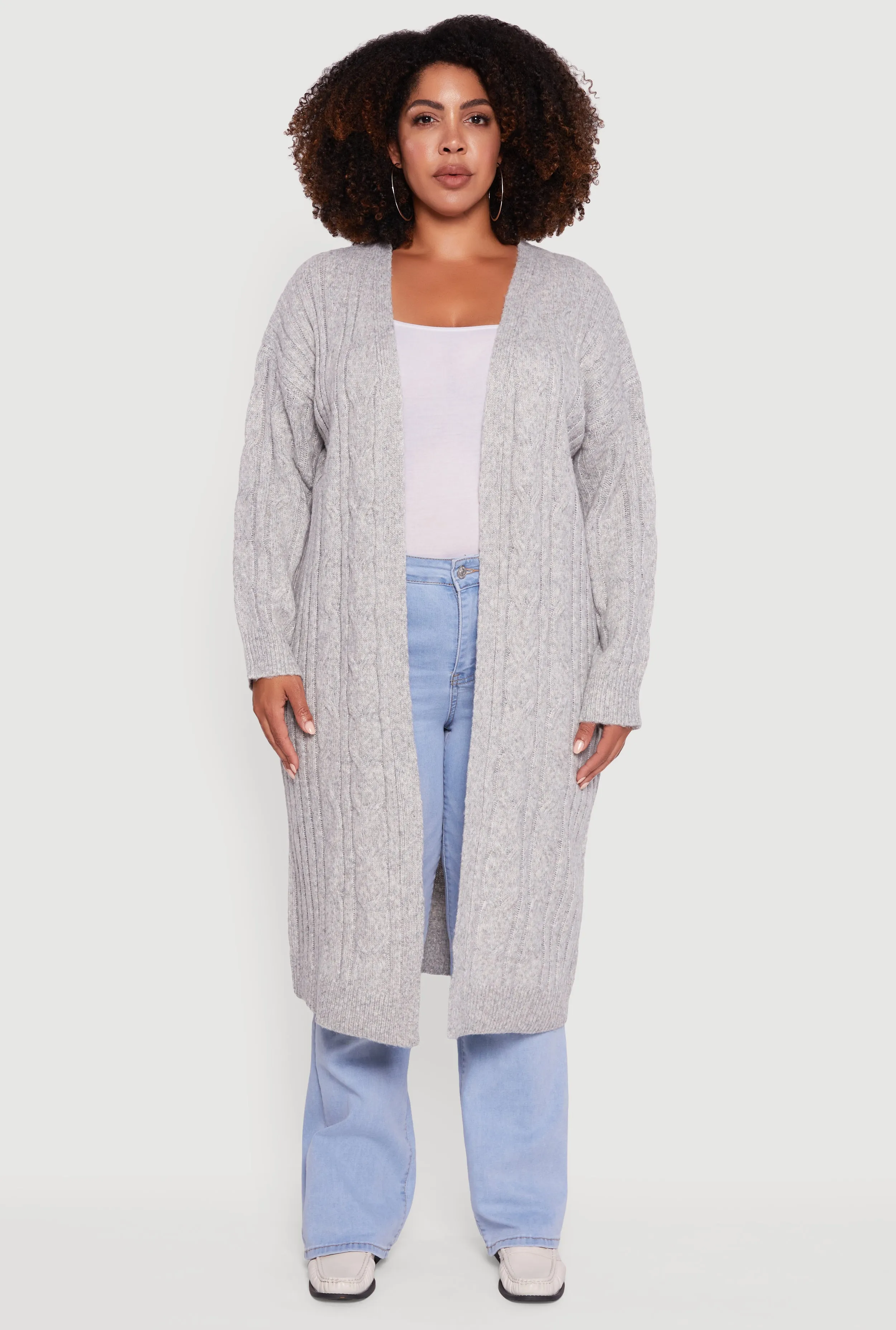 Plus Size Cable Knit Open Front Long Cardigan sold by Rainbow product image thumbnail 2