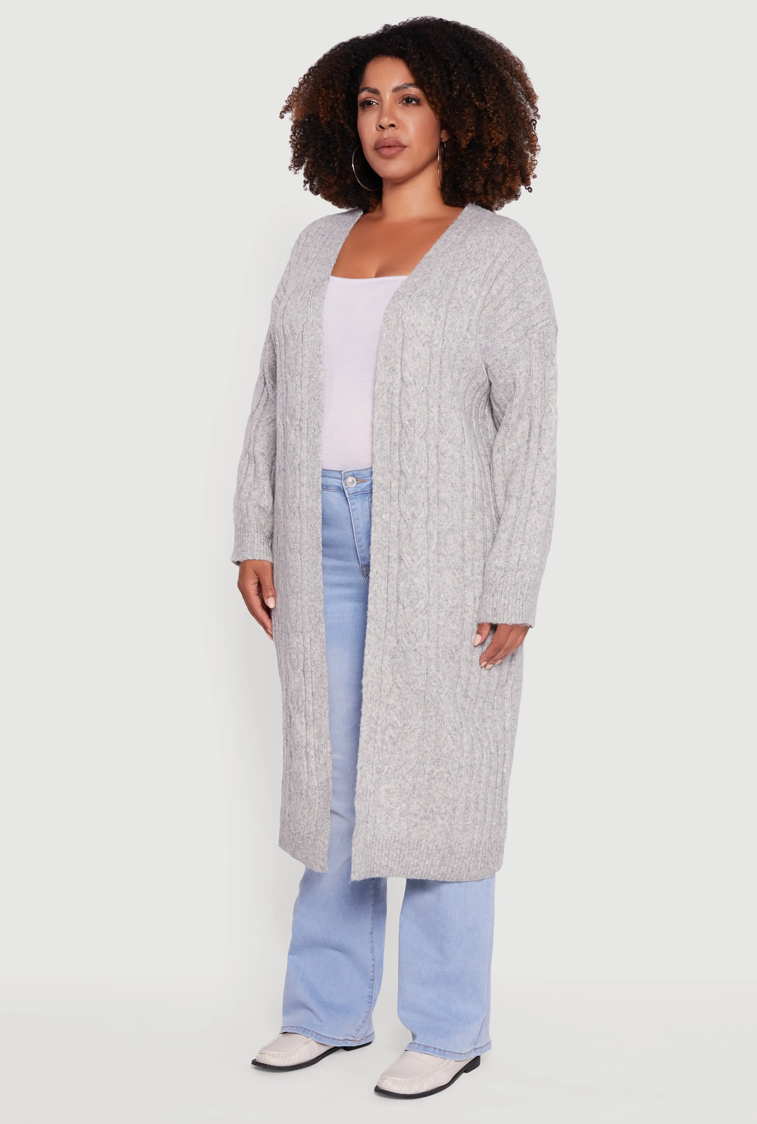 Plus Size Cable Knit Open Front Long Cardigan sold by Rainbow product image thumbnail 3