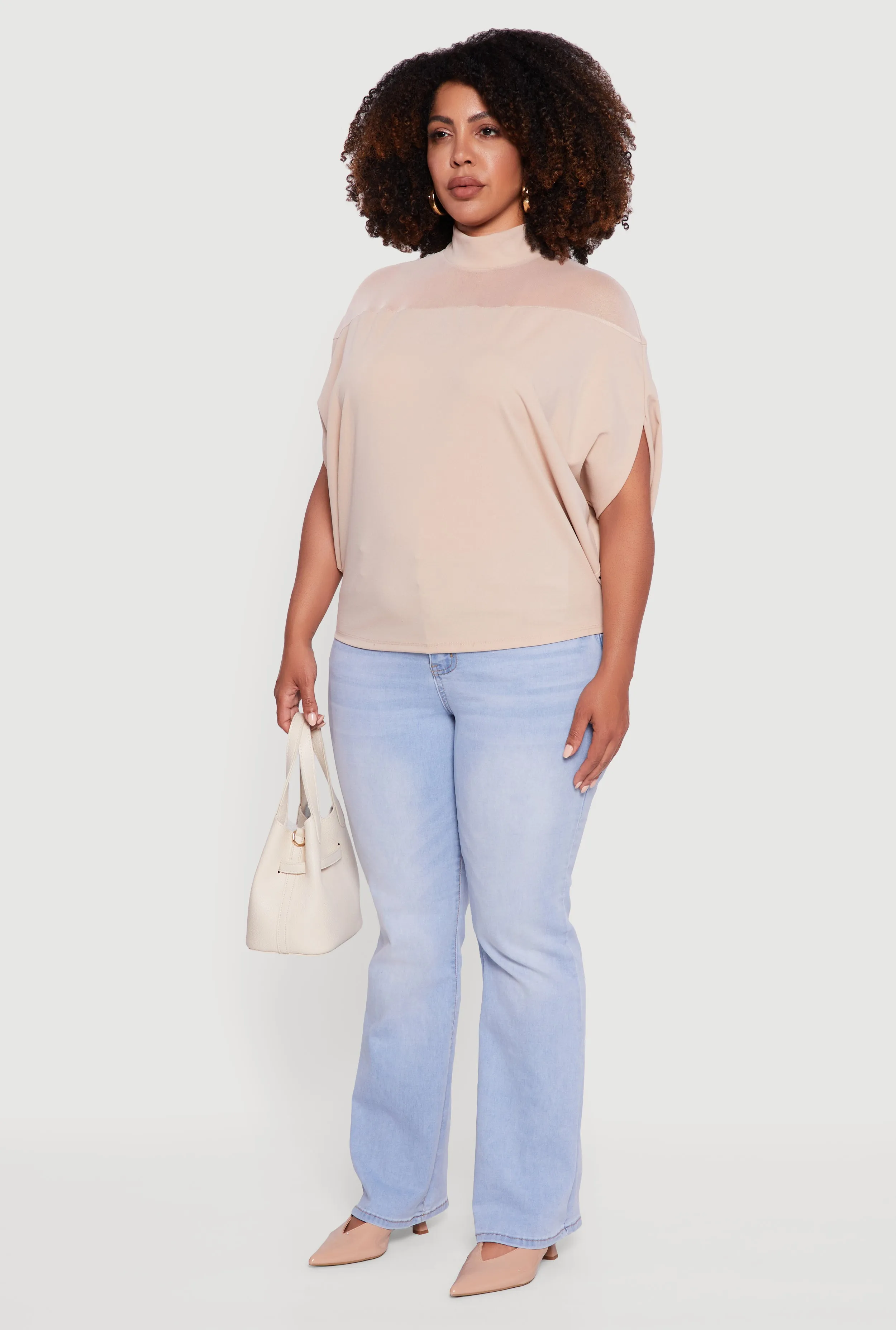 Plus Size Mock Neck Mesh Detail Batwing Sleeve Blouse sold by Rainbow product image thumbnail 5