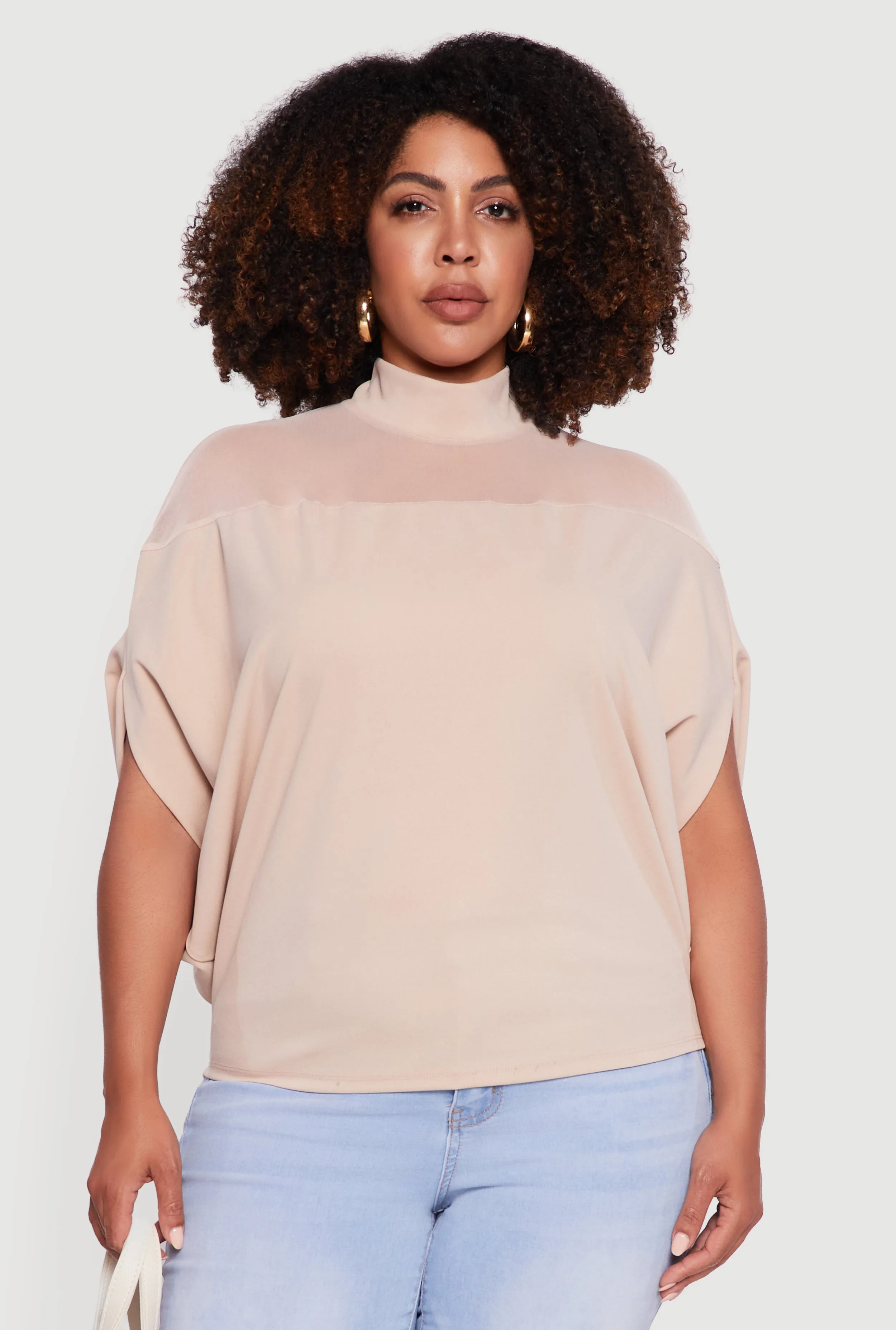 Plus Size Mock Neck Mesh Detail Batwing Sleeve Blouse sold by Rainbow product image thumbnail 2