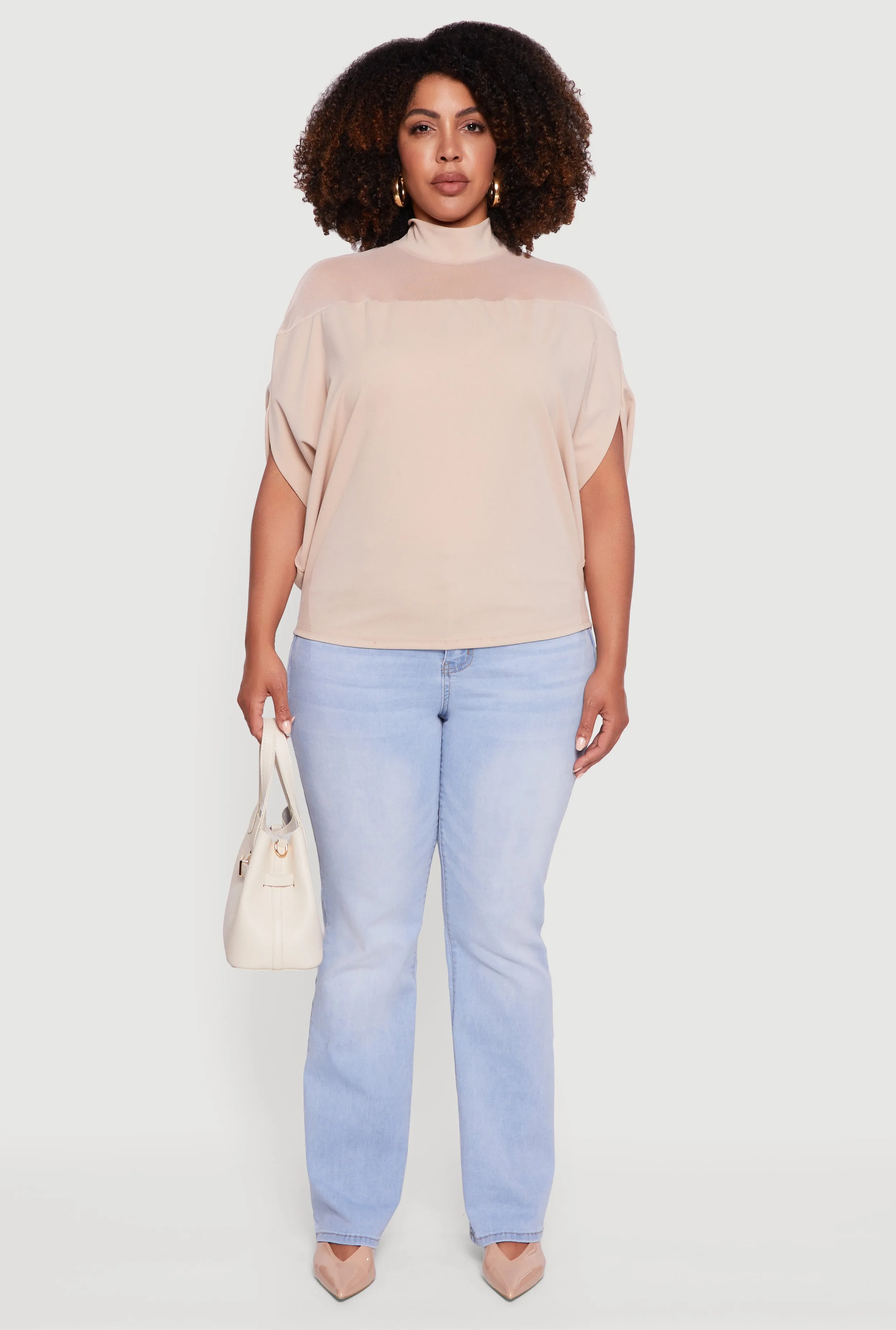 Plus Size Mock Neck Mesh Detail Batwing Sleeve Blouse sold by Rainbow product image thumbnail 3