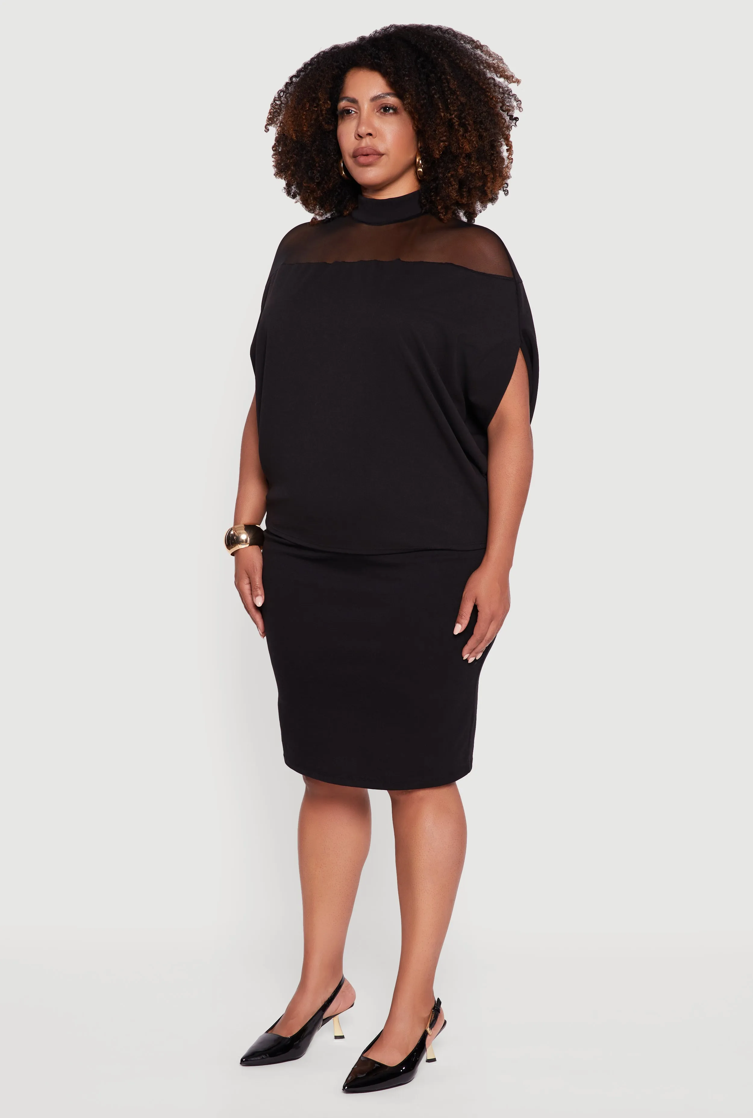 Plus Size Mock Neck Mesh Detail Batwing Sleeve Blouse sold by Rainbow product image thumbnail 3