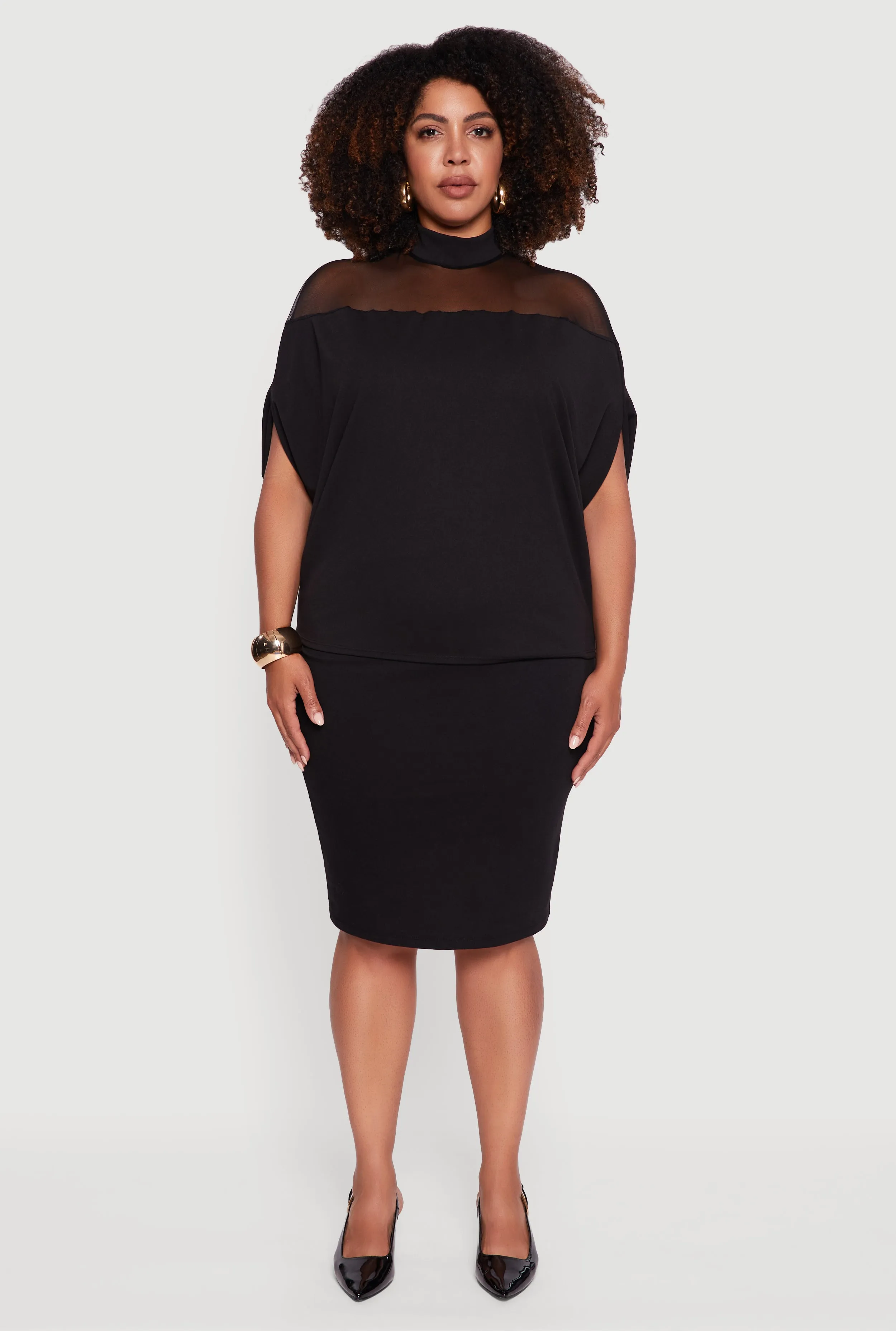 Plus Size Mock Neck Mesh Detail Batwing Sleeve Blouse sold by Rainbow product image thumbnail 2