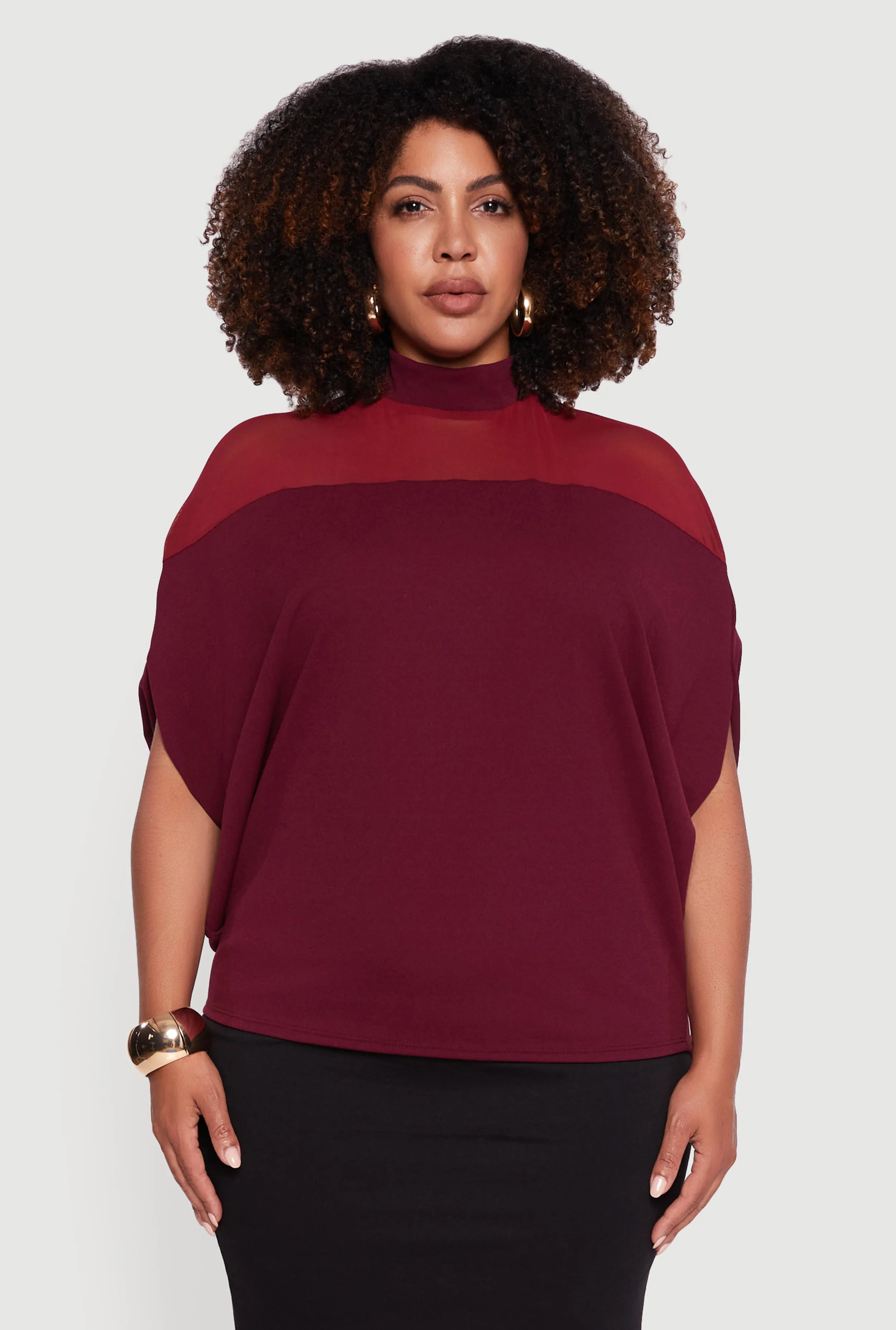 Plus Size Mock Neck Mesh Detail Batwing Sleeve Blouse sold by Rainbow product image thumbnail 2
