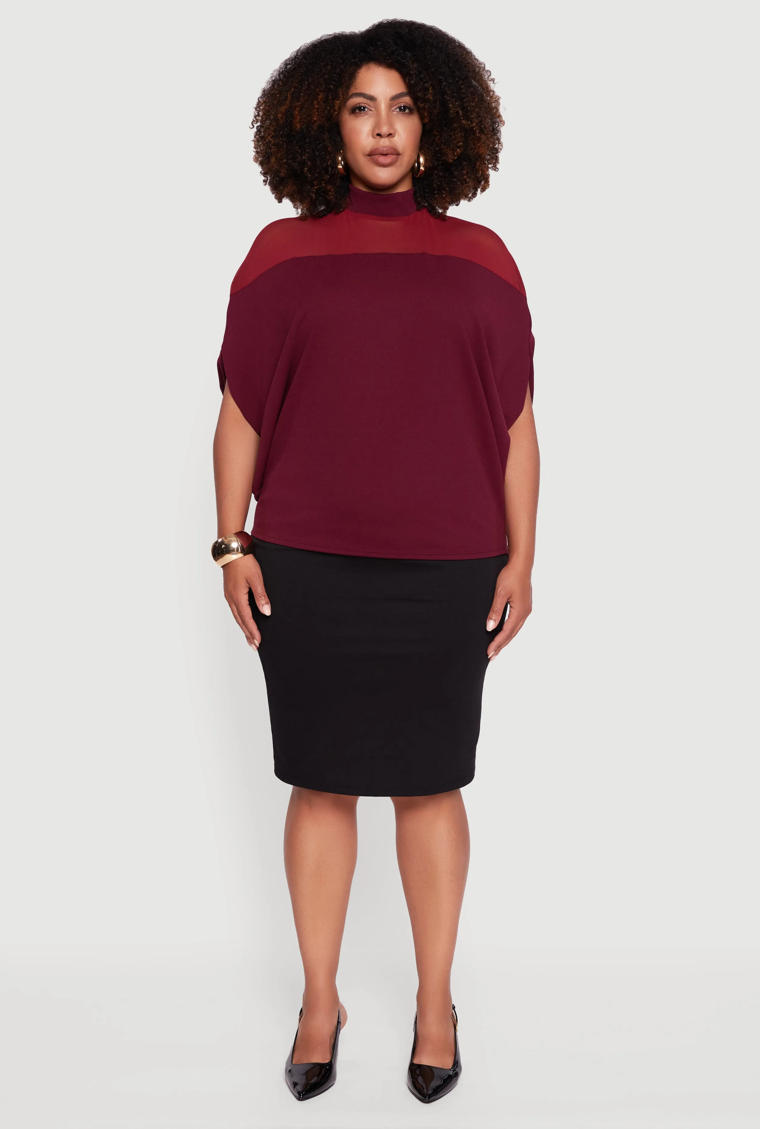 Plus Size Mock Neck Mesh Detail Batwing Sleeve Blouse sold by Rainbow product image thumbnail 3