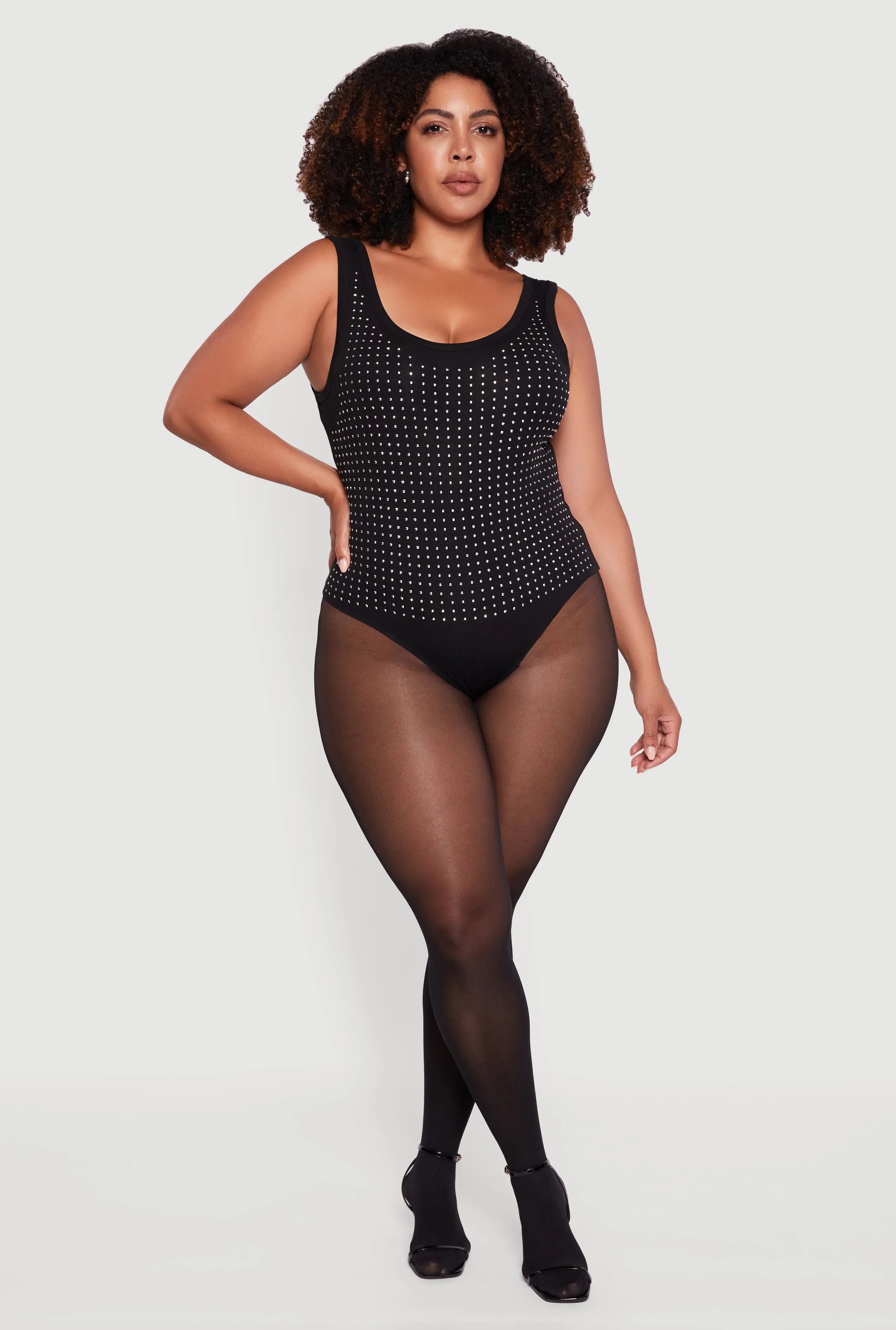 Plus Size Rhinestone Studded Scoop Neck Bodysuit sold by Rainbow