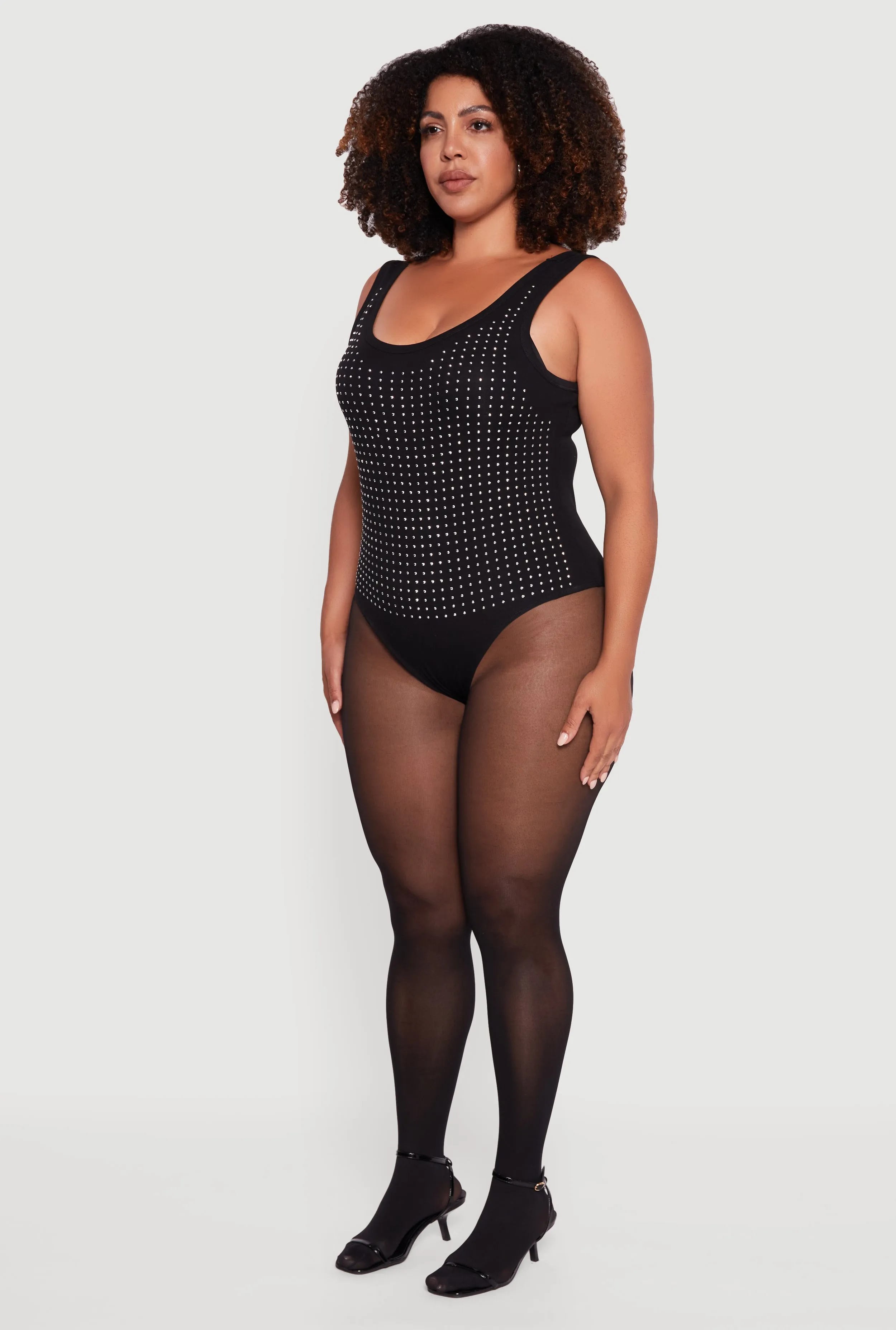 Plus Size Rhinestone Studded Scoop Neck Bodysuit sold by Rainbow product image thumbnail 5