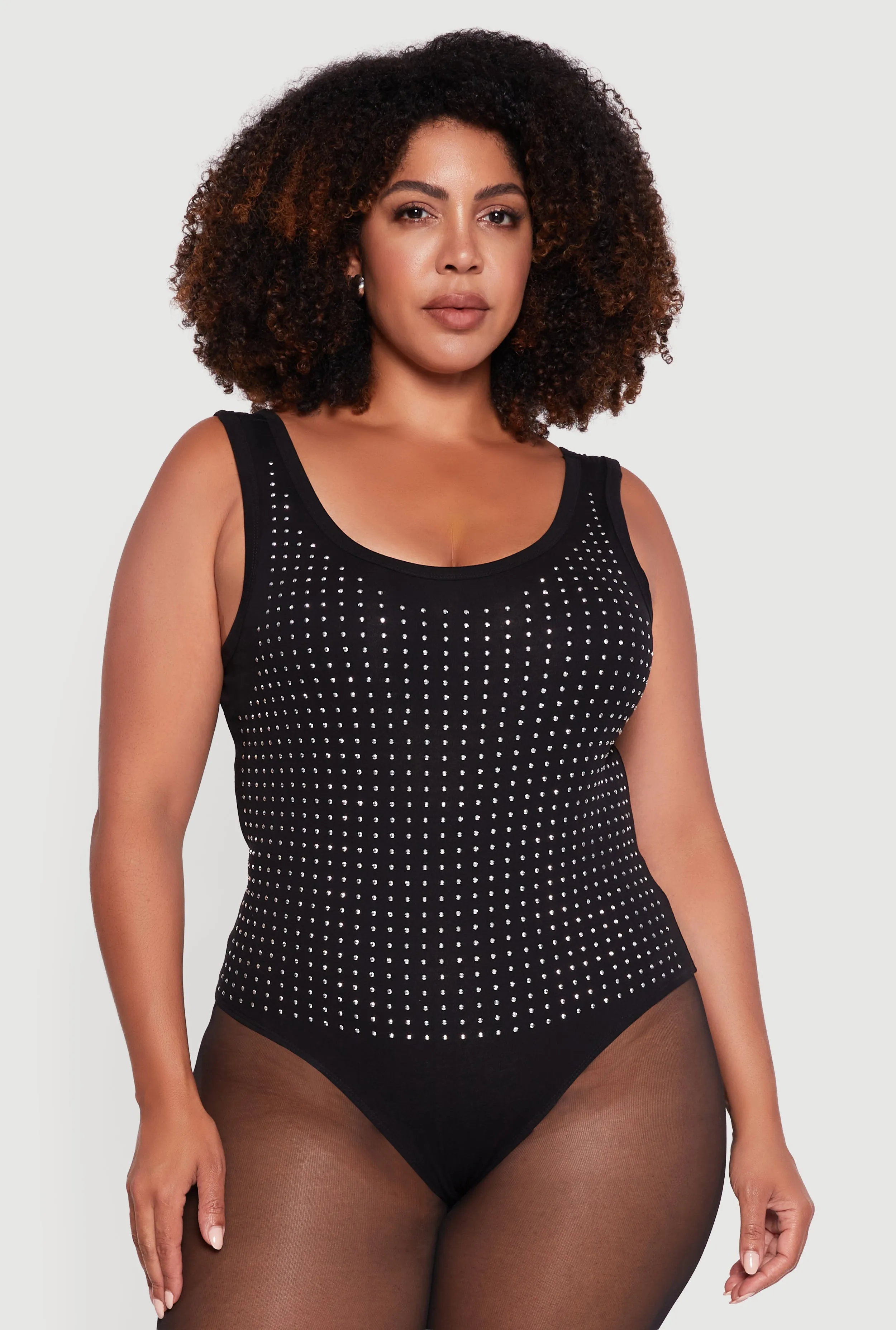 Plus Size Rhinestone Studded Scoop Neck Bodysuit sold by Rainbow product image thumbnail 2