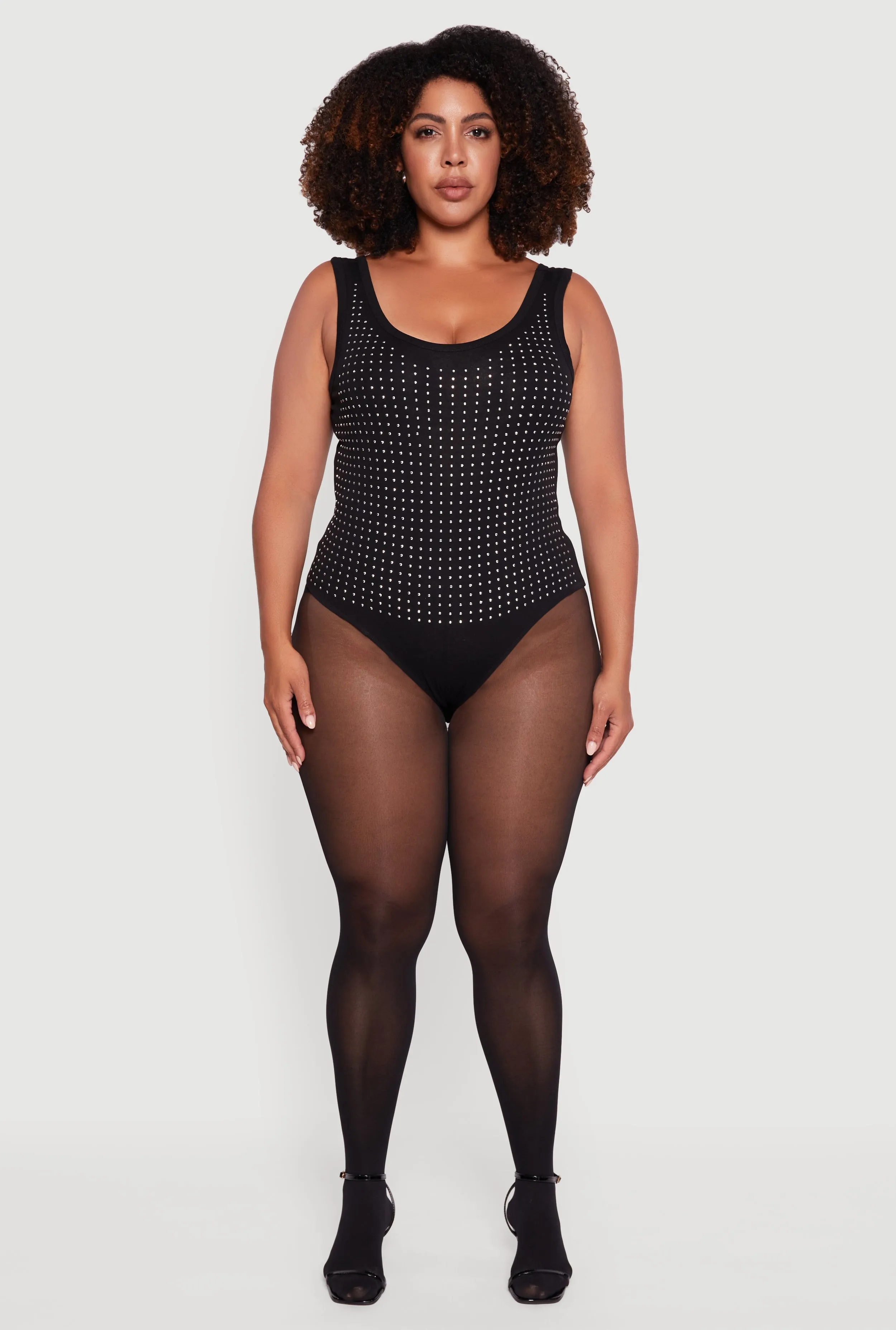 Plus Size Rhinestone Studded Scoop Neck Bodysuit sold by Rainbow product image thumbnail 3