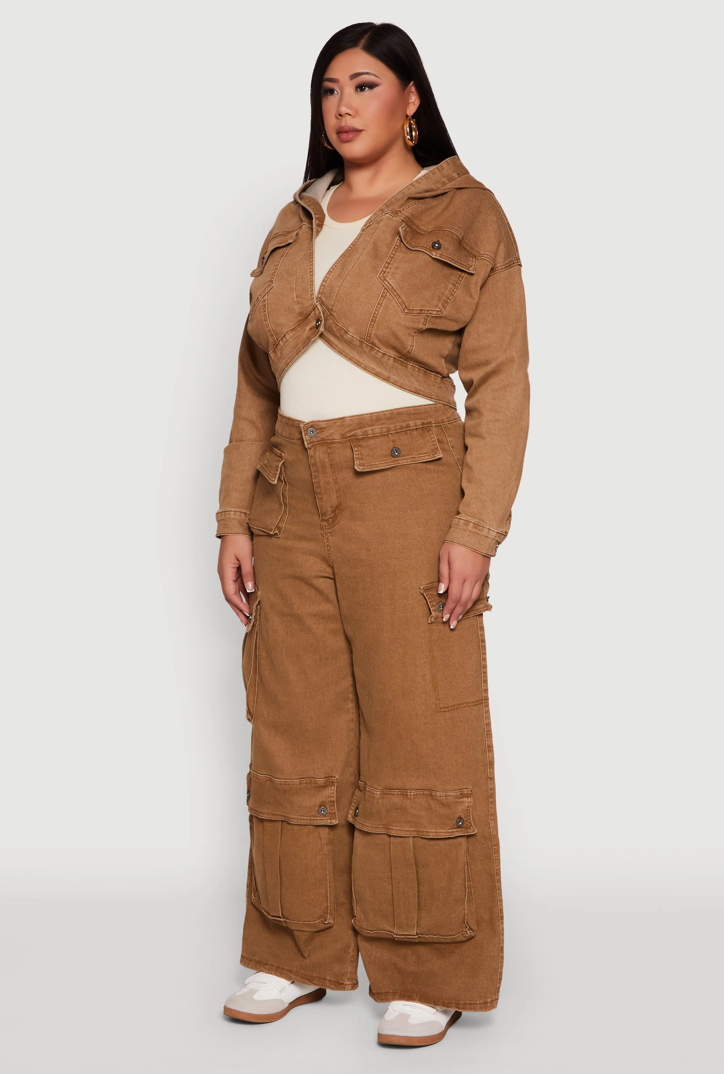 Plus Size Mineral Wash Cropped Hooded Denim Jacket sold by Rainbow product image thumbnail 5