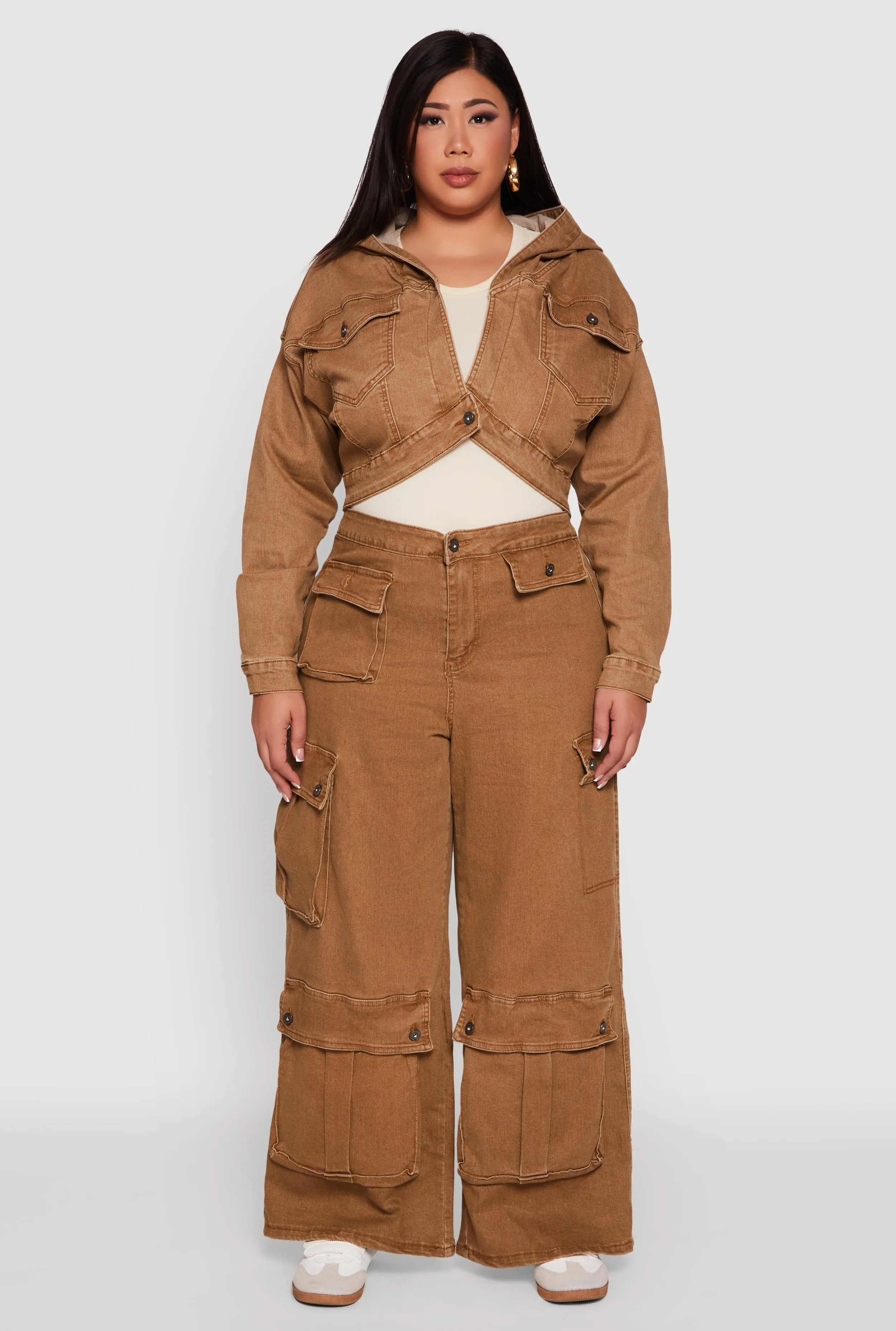 Plus Size Mineral Wash Cropped Hooded Denim Jacket sold by Rainbow product image thumbnail 2