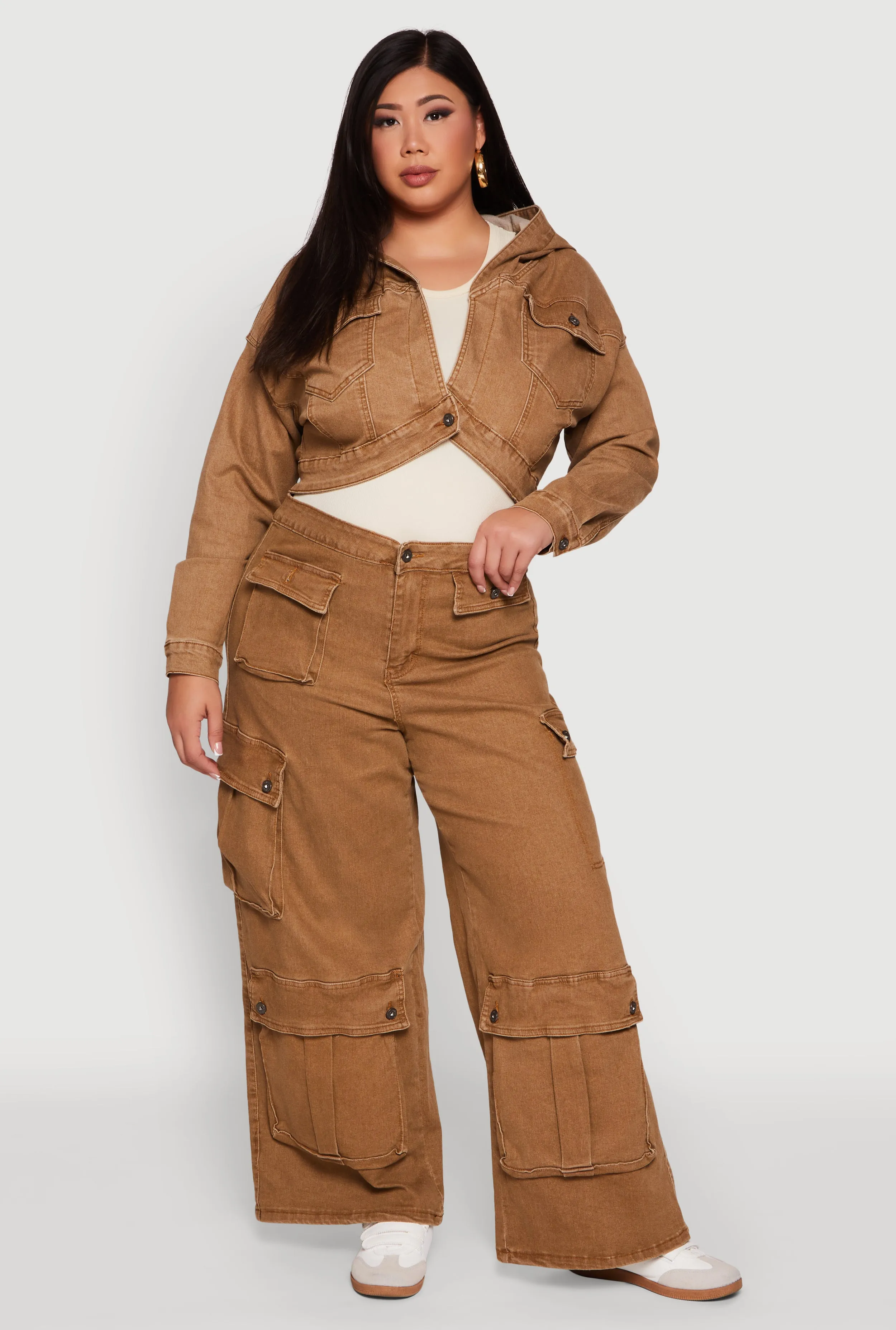 Plus Size Mineral Wash Cropped Hooded Denim Jacket sold by Rainbow product image thumbnail 3