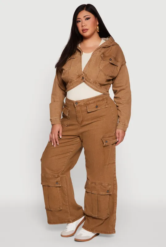 Plus Size Mineral Wash Wide Leg Utility Jeans sold by Rainbow