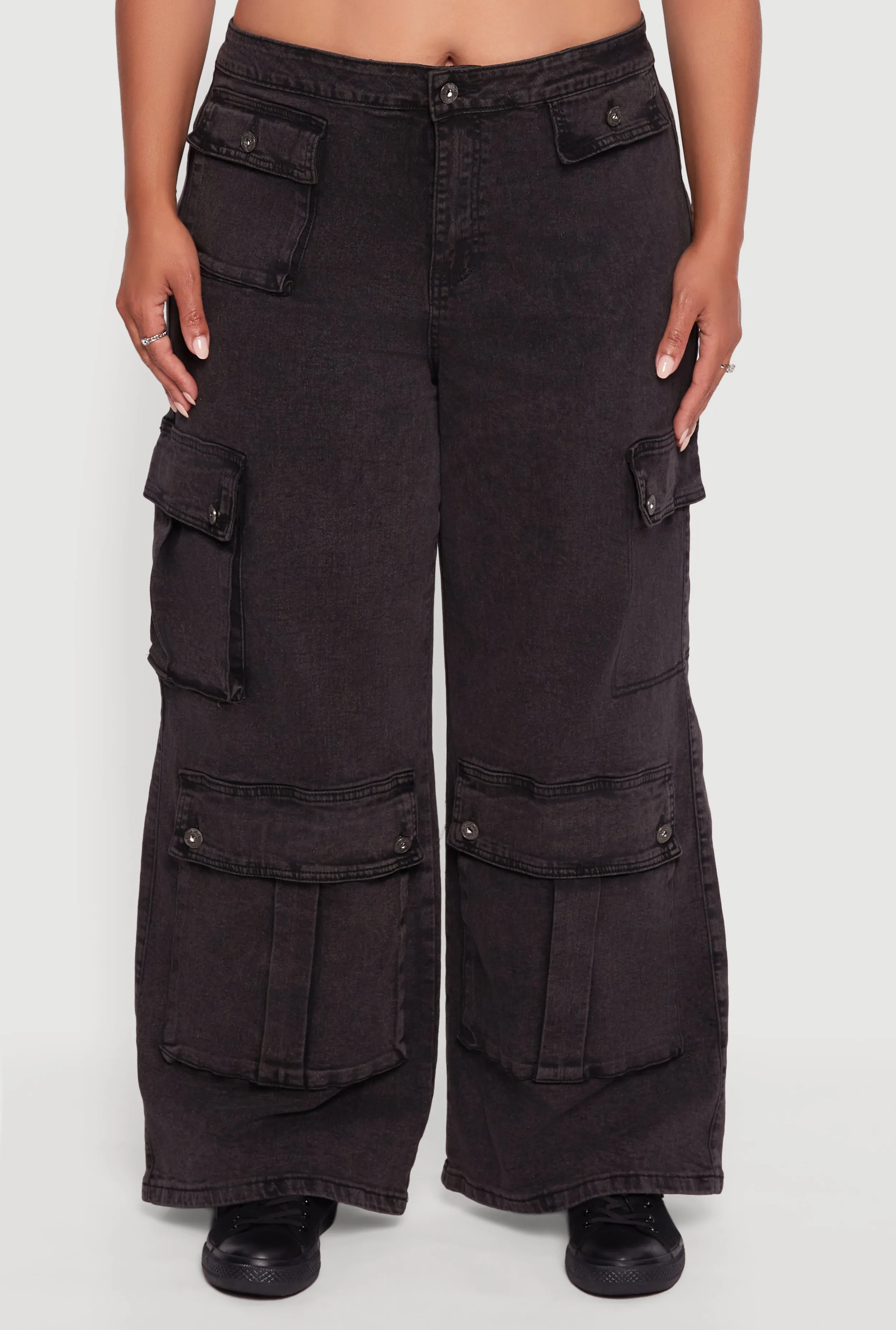 Plus Size Mineral Wash Wide Leg Utility Jeans sold by Rainbow product image thumbnail 3