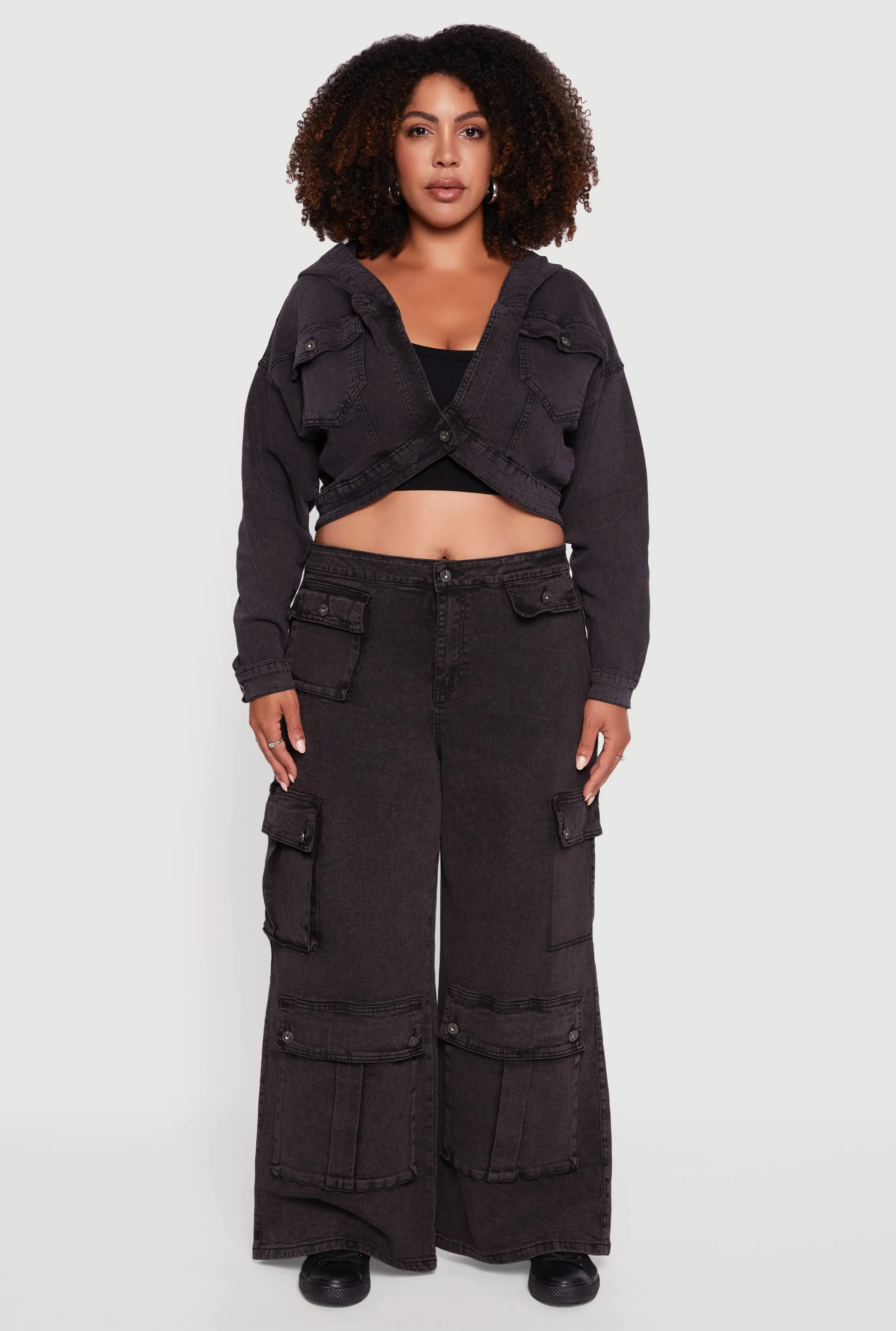 Plus Size Mineral Wash Wide Leg Utility Jeans sold by Rainbow product image thumbnail 2