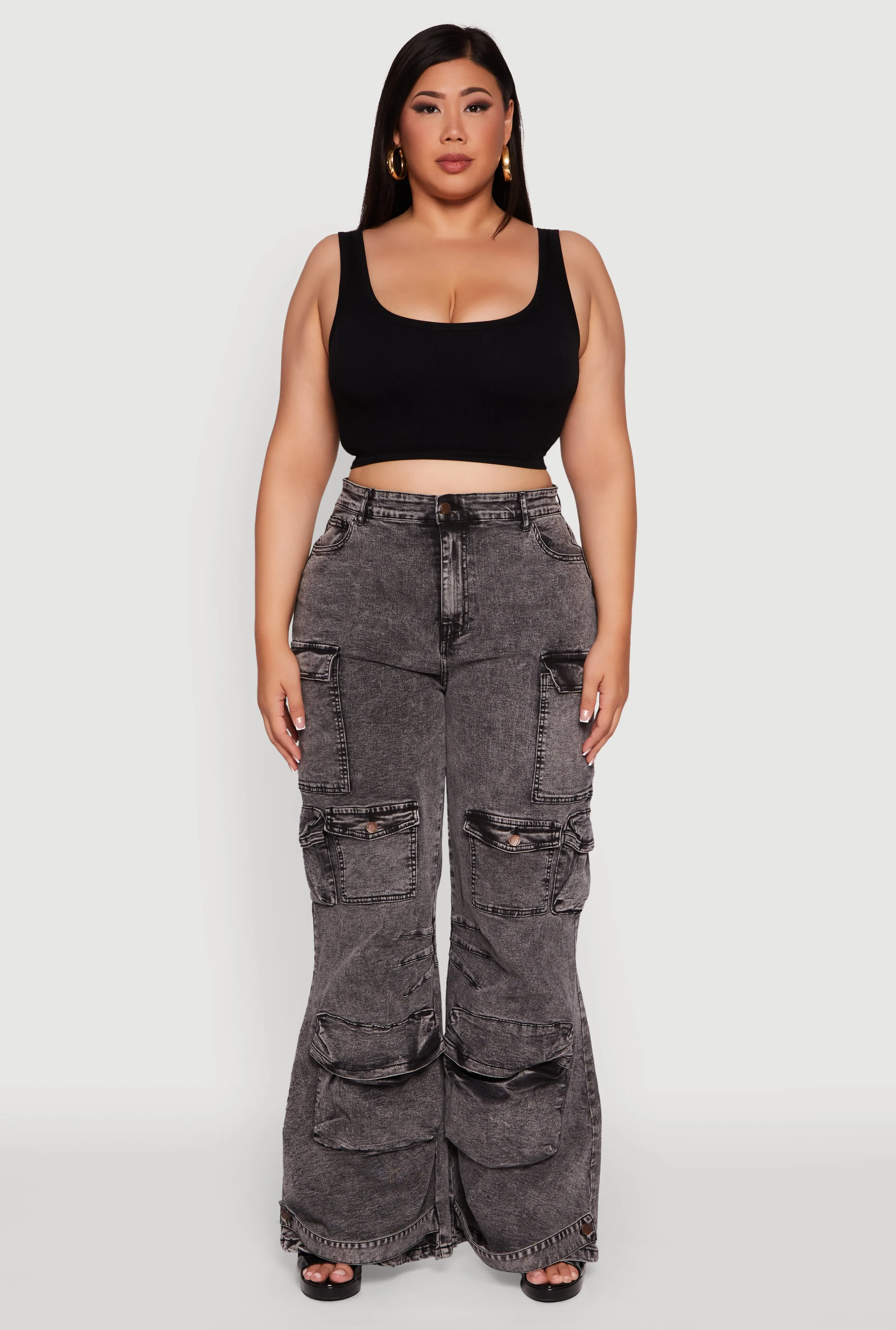 Plus Size Acid Wash High Waisted Wide Leg Utility Jeans sold by Rainbow product image thumbnail 2