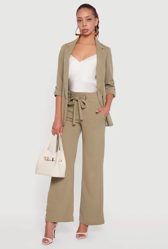 Crepe Knit Drawstring Detail Wide Leg Pants sold by Rainbow