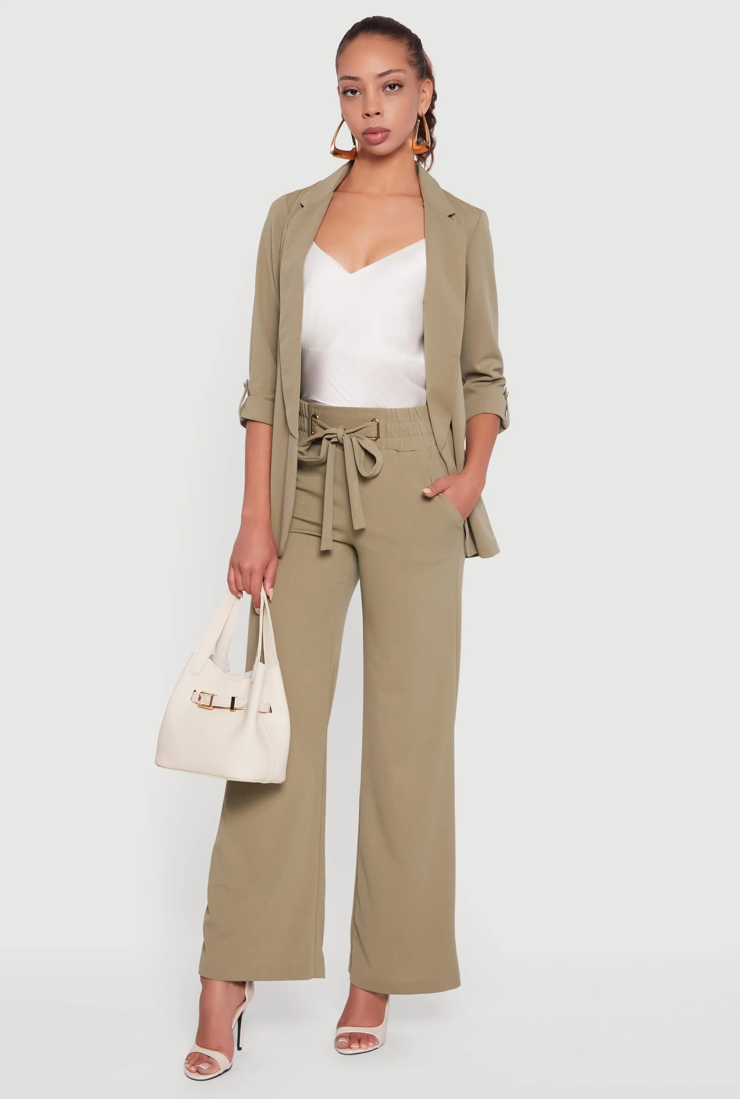 Crepe Knit Drawstring Detail Wide Leg Pants sold by Rainbow