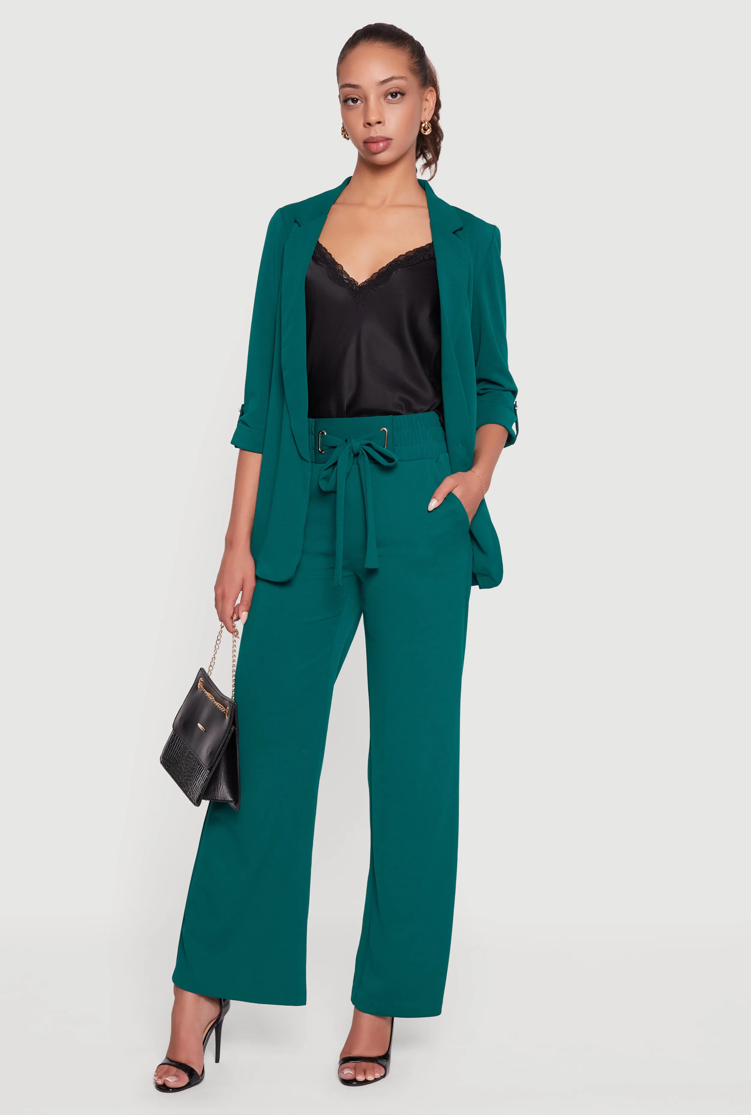 Crepe Knit Drawstring Detail Wide Leg Pants sold by Rainbow