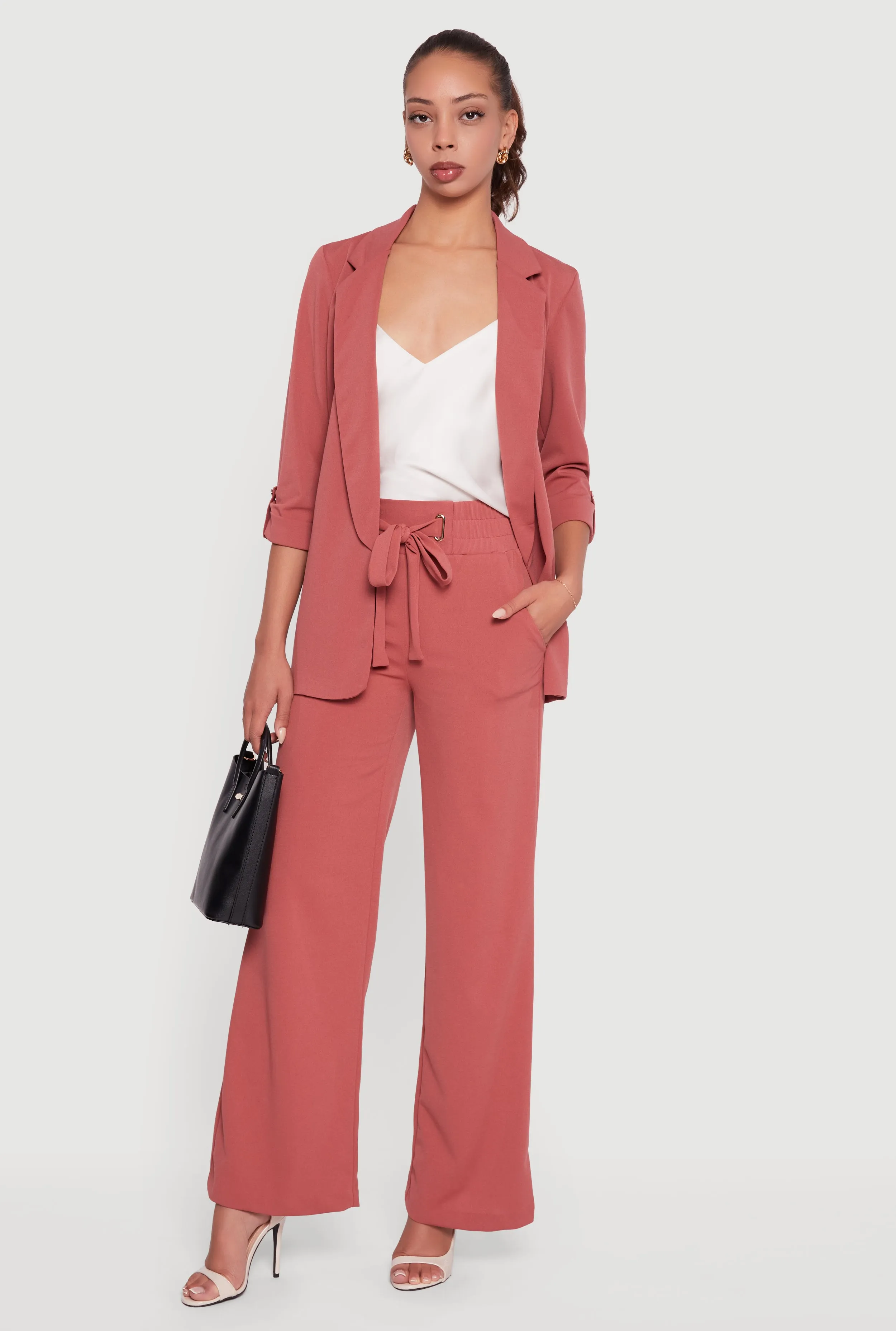 Crepe Knit Drawstring Detail Wide Leg Pants sold by Rainbow