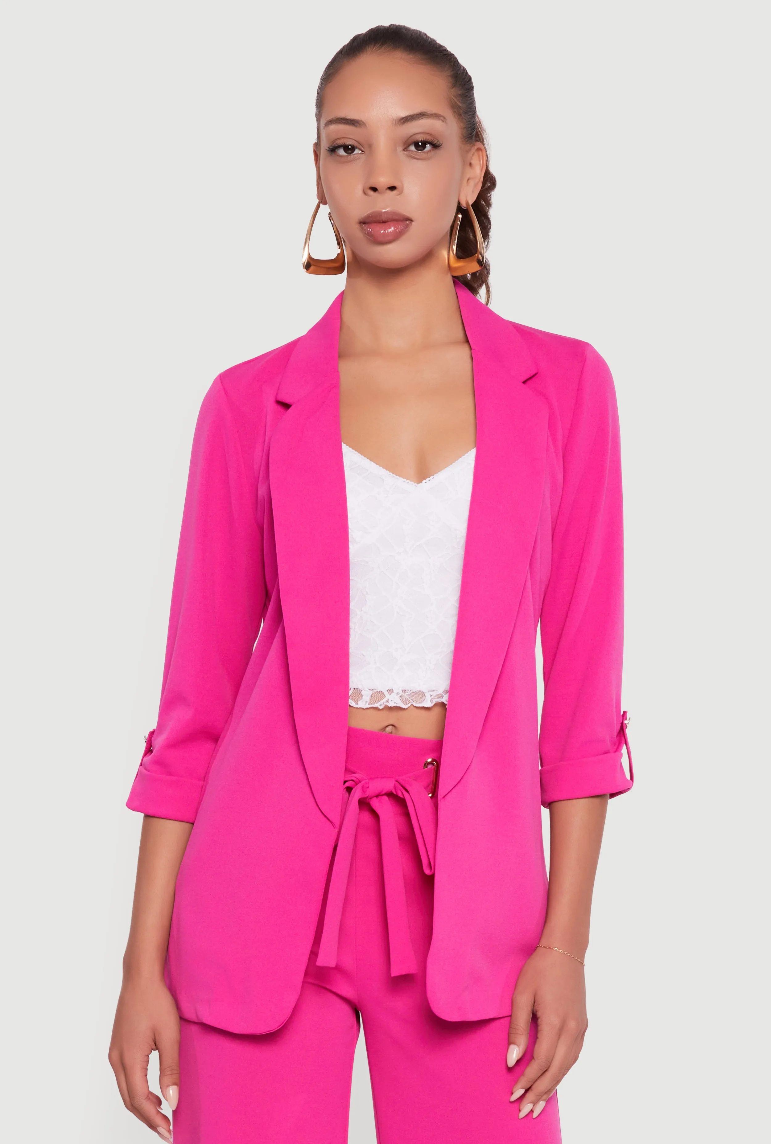 Crepe Knit Tabbed Sleeve Blazer sold by Rainbow