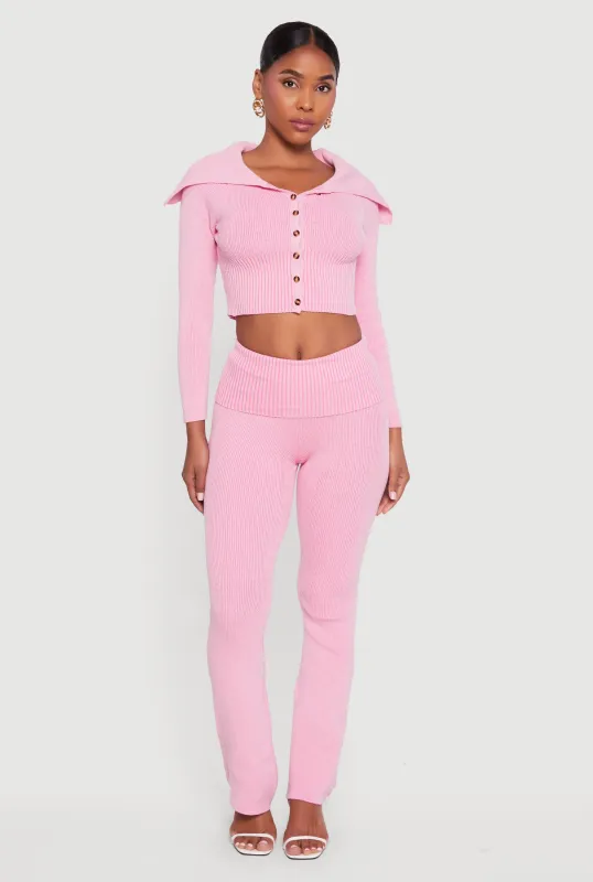 Fold Over High Waist Boot Cut Pants sold by Rainbow