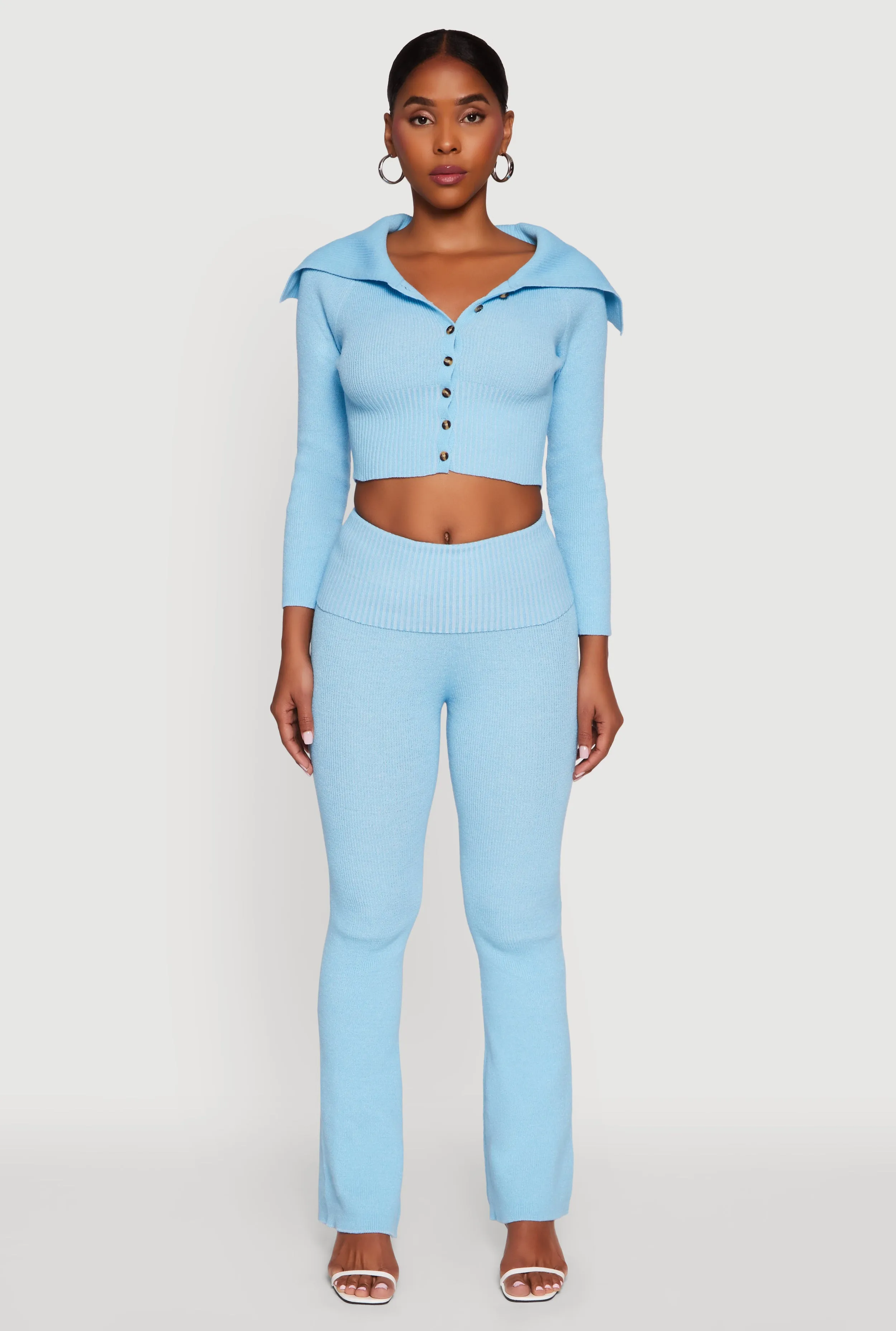 Fold Over Collar Ribbed Knit Button Front Sweater sold by Rainbow product image thumbnail 3