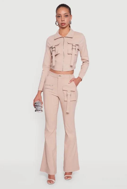 Hyper Stretch Zipper Detail Utility Flare Pants sold by Rainbow