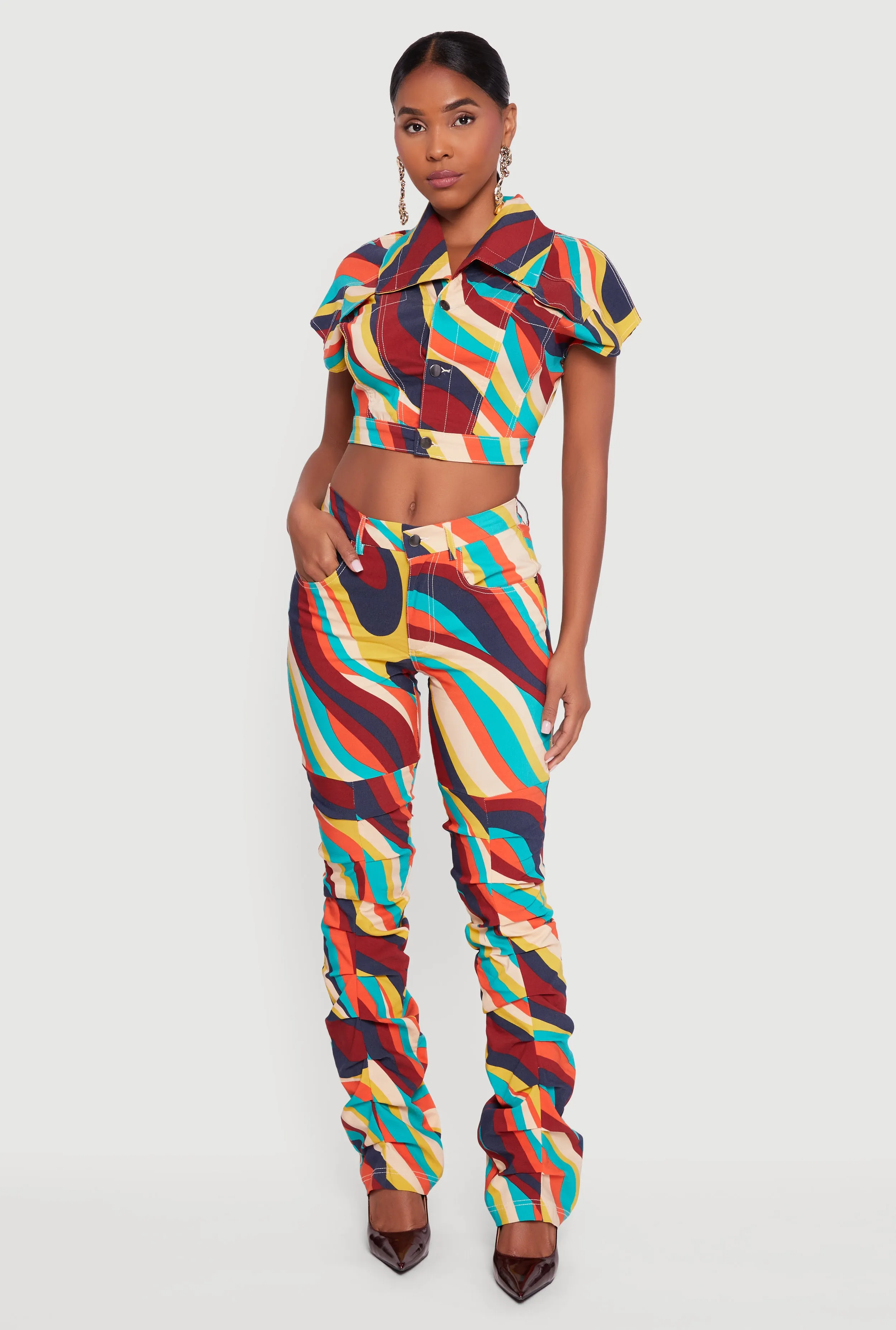 Color Blocked Skinny Leg Stretch Stacked Pants sold by Rainbow