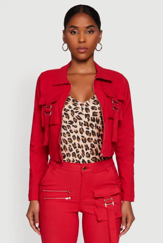 Hyper Stretch Cropped Zip Front Utility Jacket sold by Rainbow