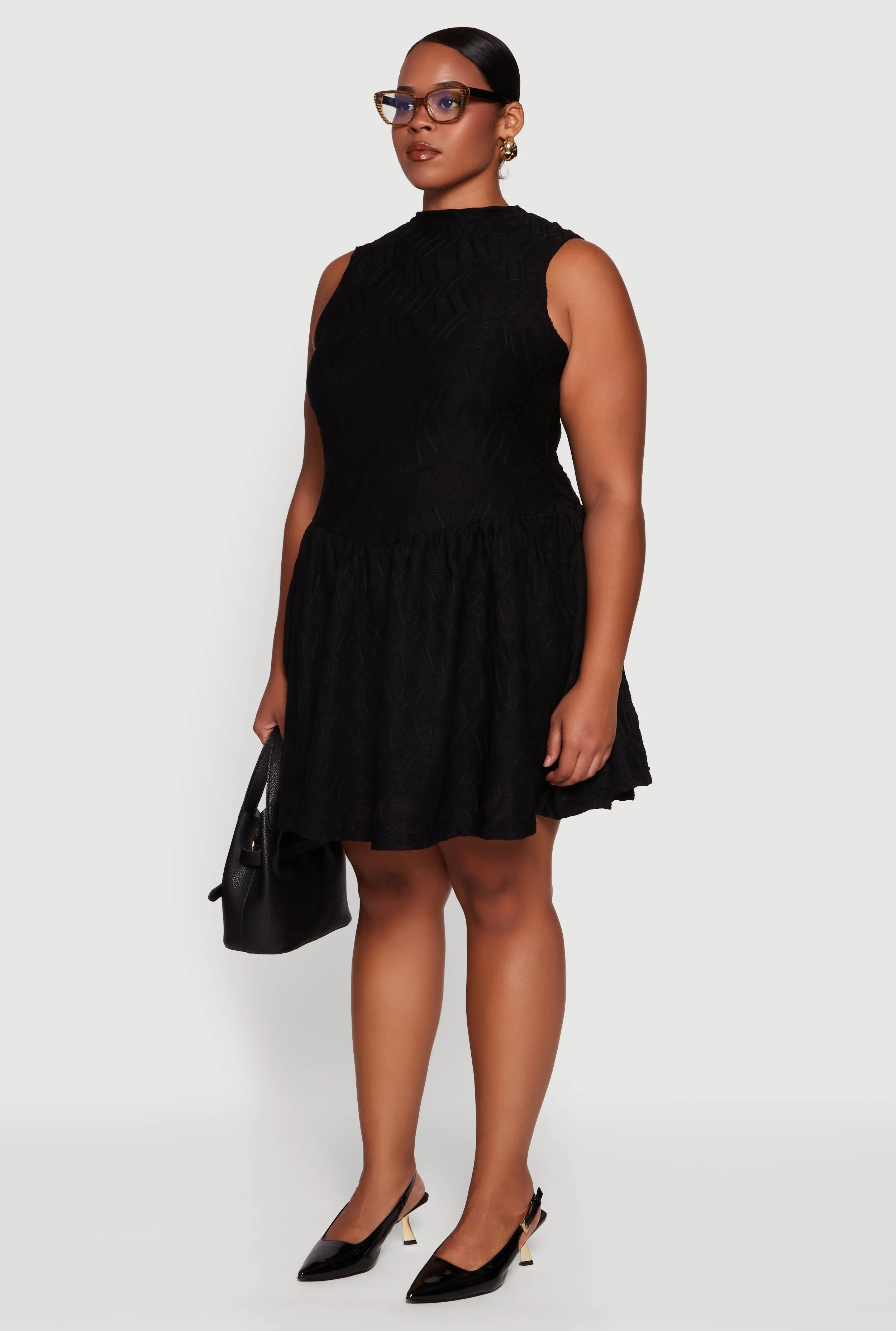 Plus Size Textured Knit High Neck Sleeveless Skater Dress sold by Rainbow product image thumbnail 3