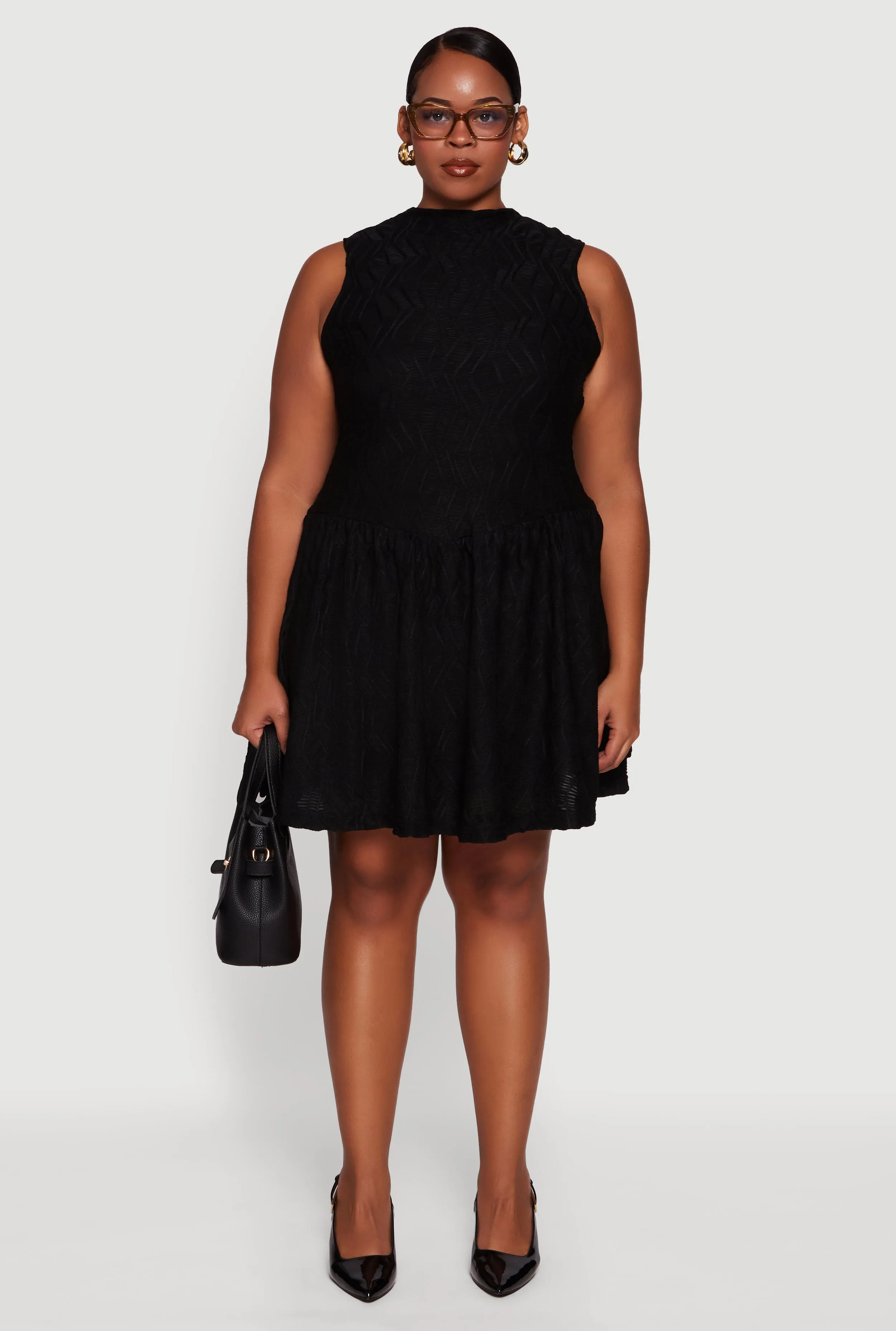 Plus Size Textured Knit High Neck Sleeveless Skater Dress sold by Rainbow product image thumbnail 2