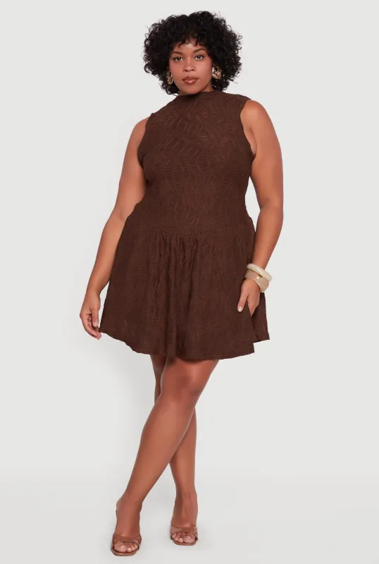 Plus Size Textured Knit High Neck Sleeveless Skater Dress sold by Rainbow