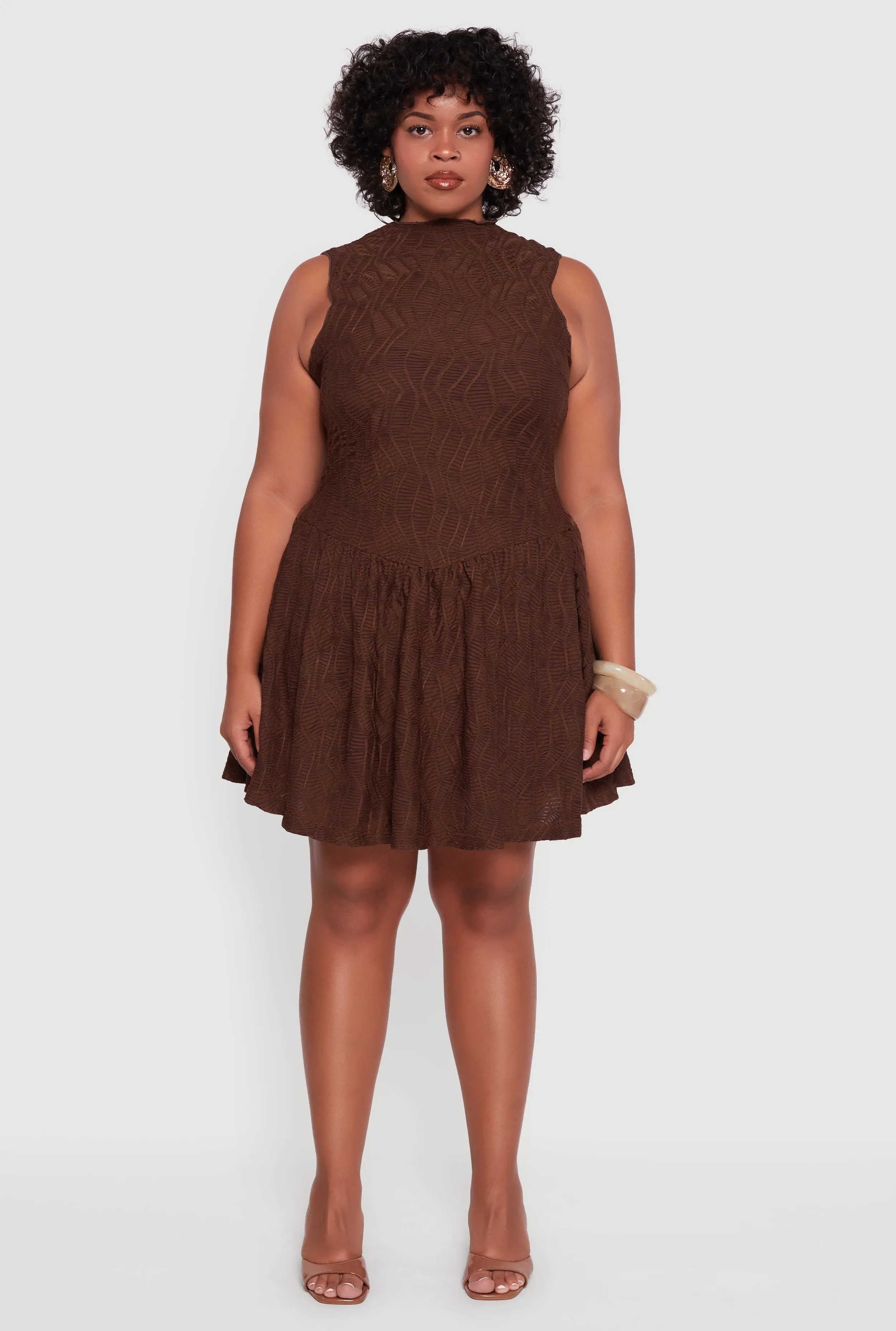 Plus Size Textured Knit High Neck Sleeveless Skater Dress sold by Rainbow product image thumbnail 2