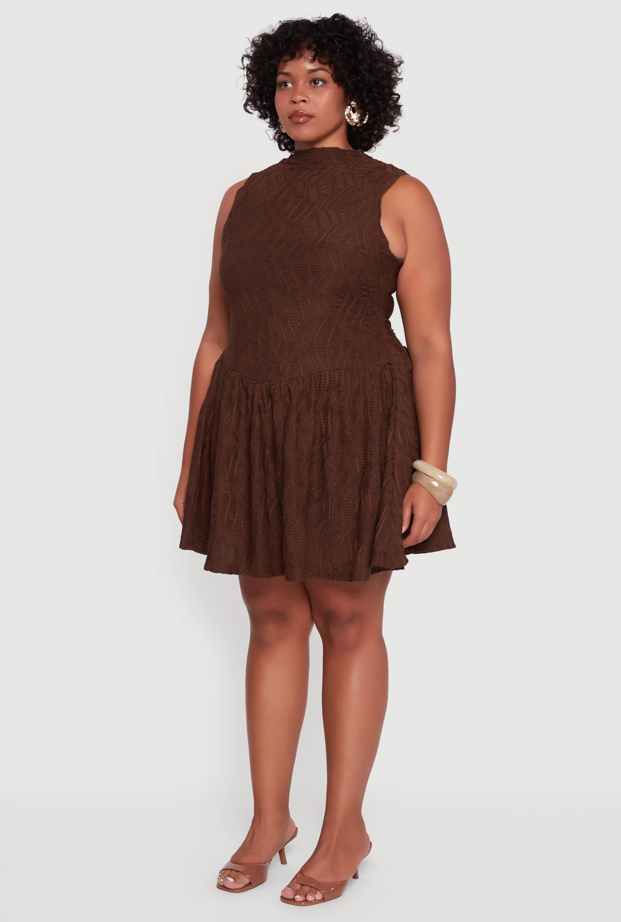 Plus Size Textured Knit High Neck Sleeveless Skater Dress sold by Rainbow product image thumbnail 3