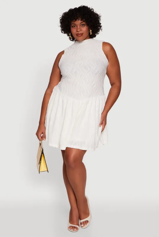 Plus Size Textured Knit High Neck Sleeveless Skater Dress sold by Rainbow