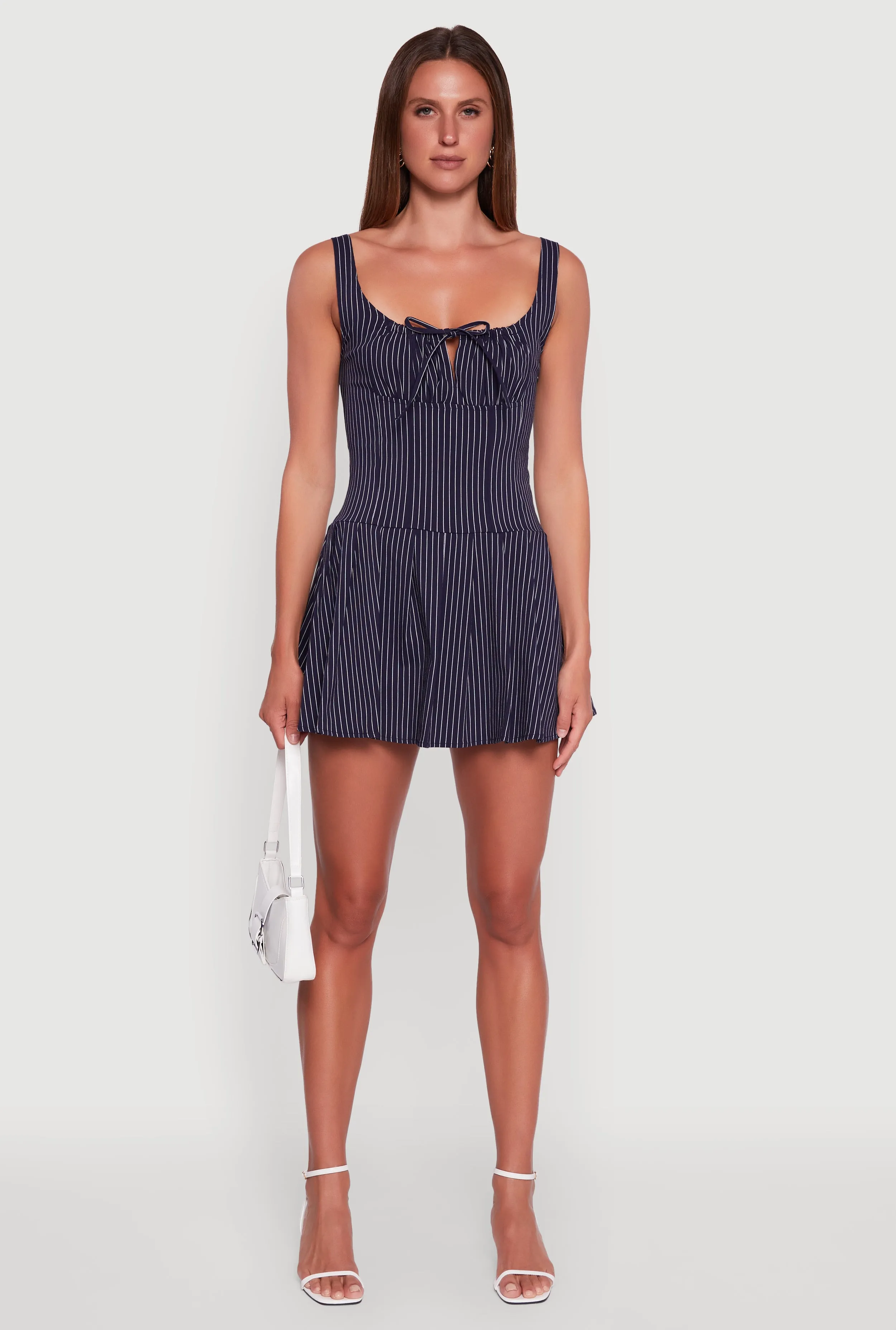 Pinstripe Pleated Milkmaid Dress sold by Rainbow product image thumbnail 2