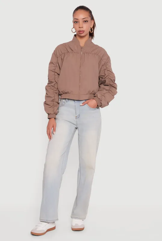 Ruched Long Sleeve Zip Front Windbreaker Jacket sold by Rainbow