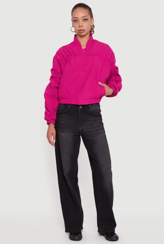 Ruched Long Sleeve Zip Front Windbreaker Jacket sold by Rainbow