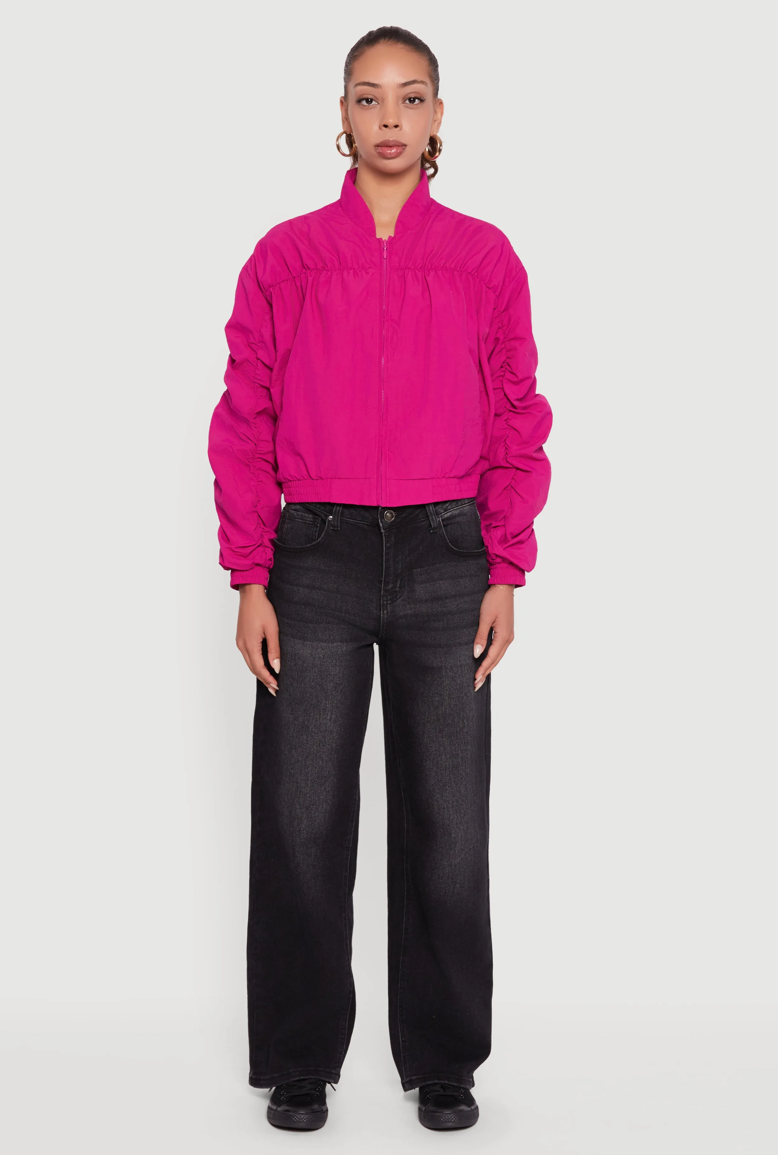 Ruched Long Sleeve Zip Front Windbreaker Jacket sold by Rainbow product image thumbnail 3