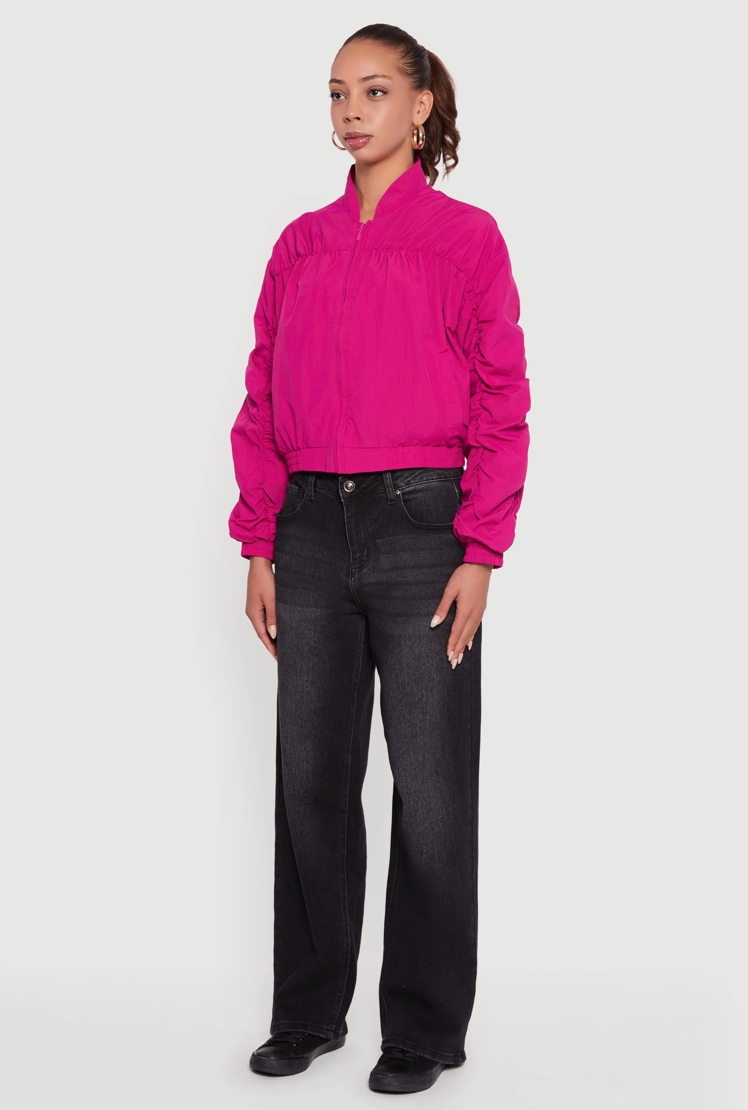 Ruched Long Sleeve Zip Front Windbreaker Jacket sold by Rainbow product image thumbnail 5