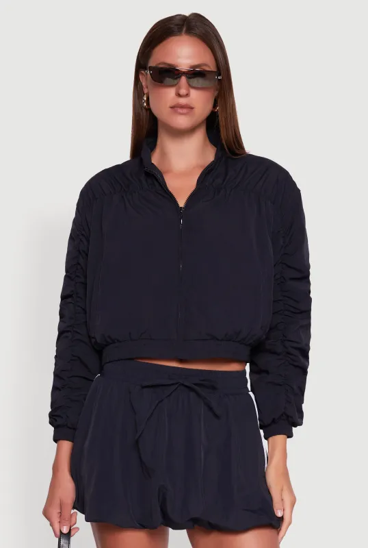 Ruched Long Sleeve Zip Front Windbreaker Jacket sold by Rainbow