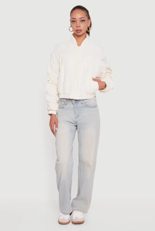 Ruched Long Sleeve Zip Front Windbreaker Jacket sold by Rainbow