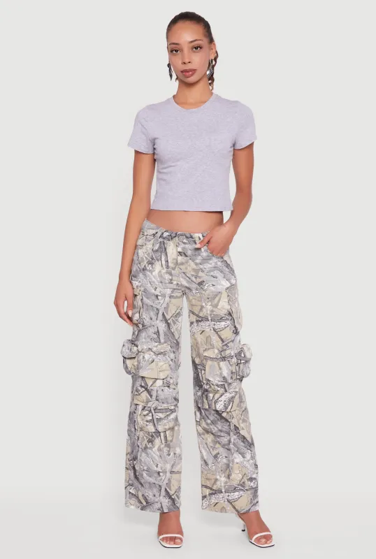 Hunter Camo Wide Leg Cargo Pocket Pants sold by Rainbow