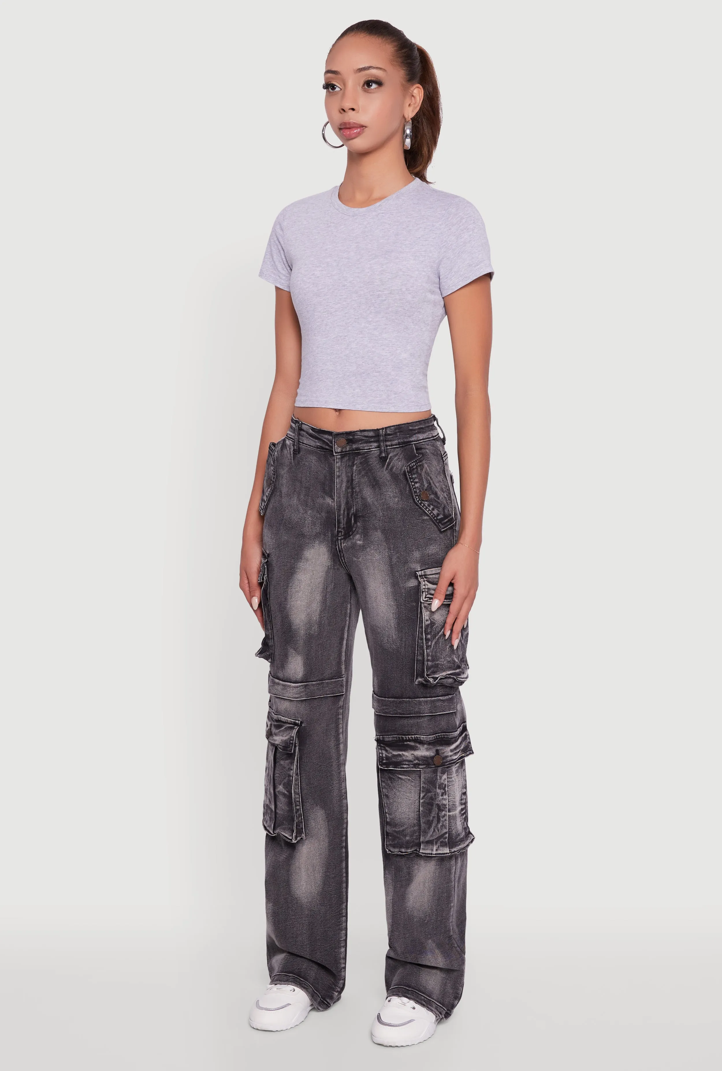 Whiskered Acid Wash Wide Leg Cargo Jeans sold by Rainbow product image thumbnail 3