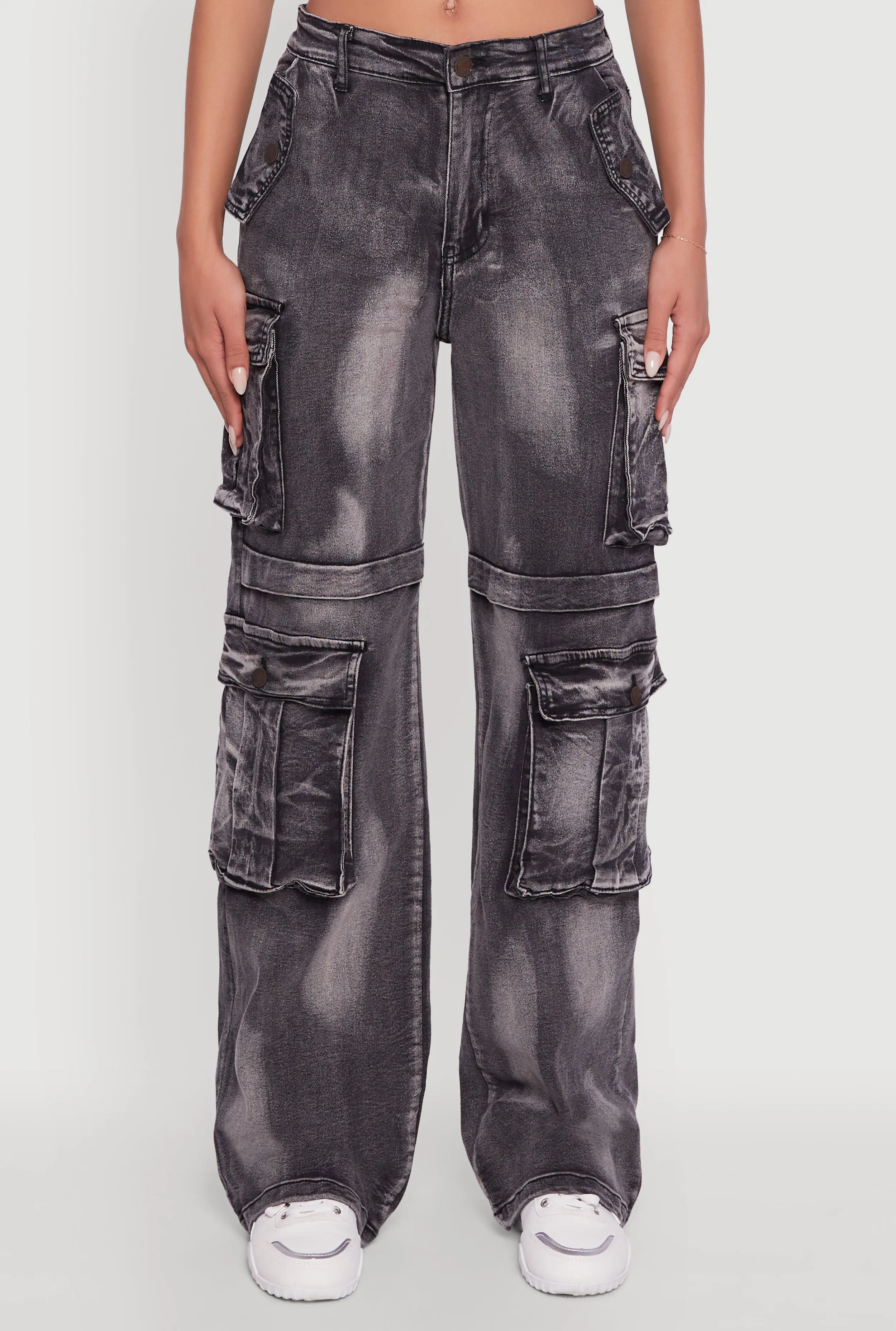 Whiskered Acid Wash Wide Leg Cargo Jeans sold by Rainbow product image thumbnail 5