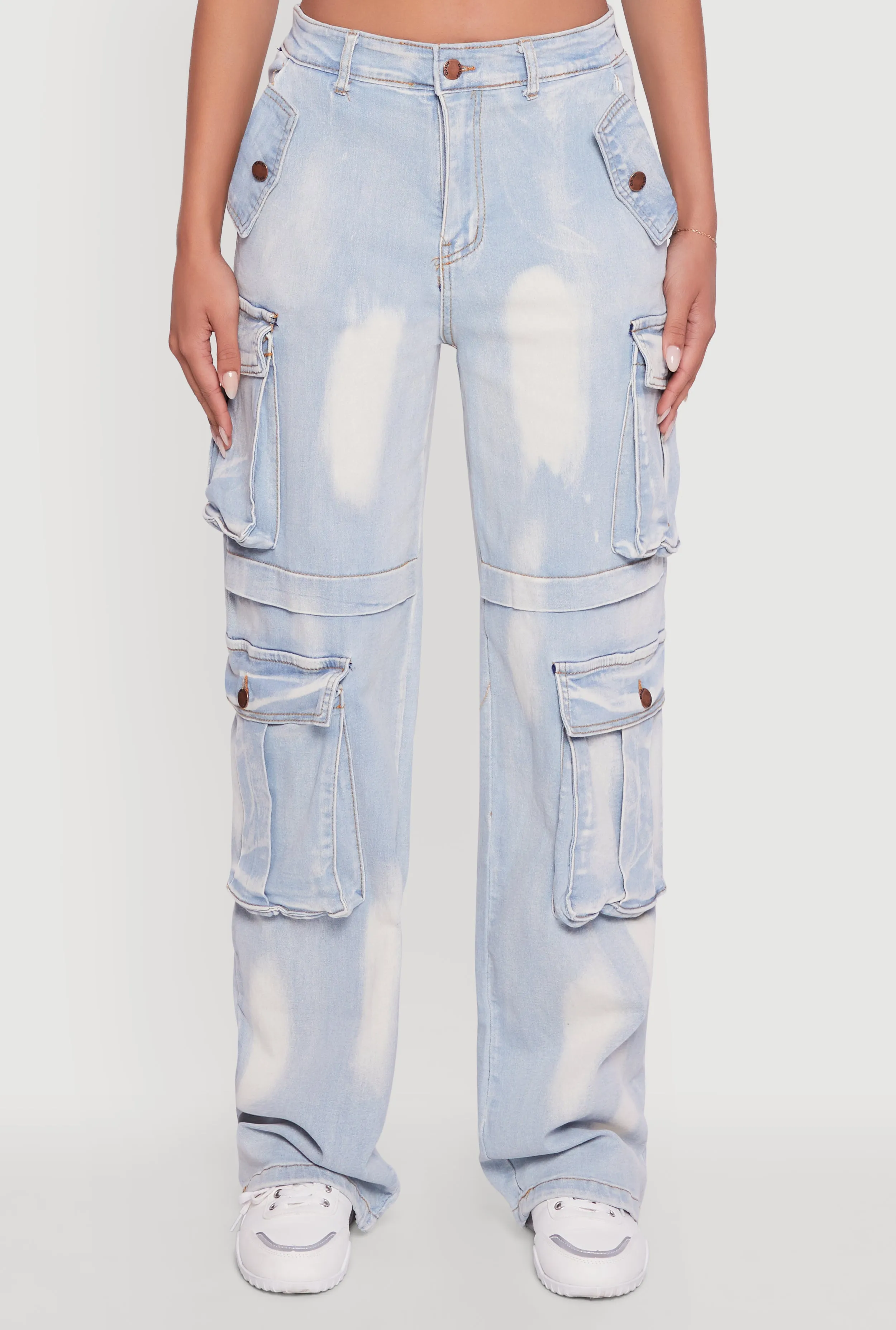 Whiskered Acid Wash Wide Leg Cargo Jeans sold by Rainbow product image thumbnail 5