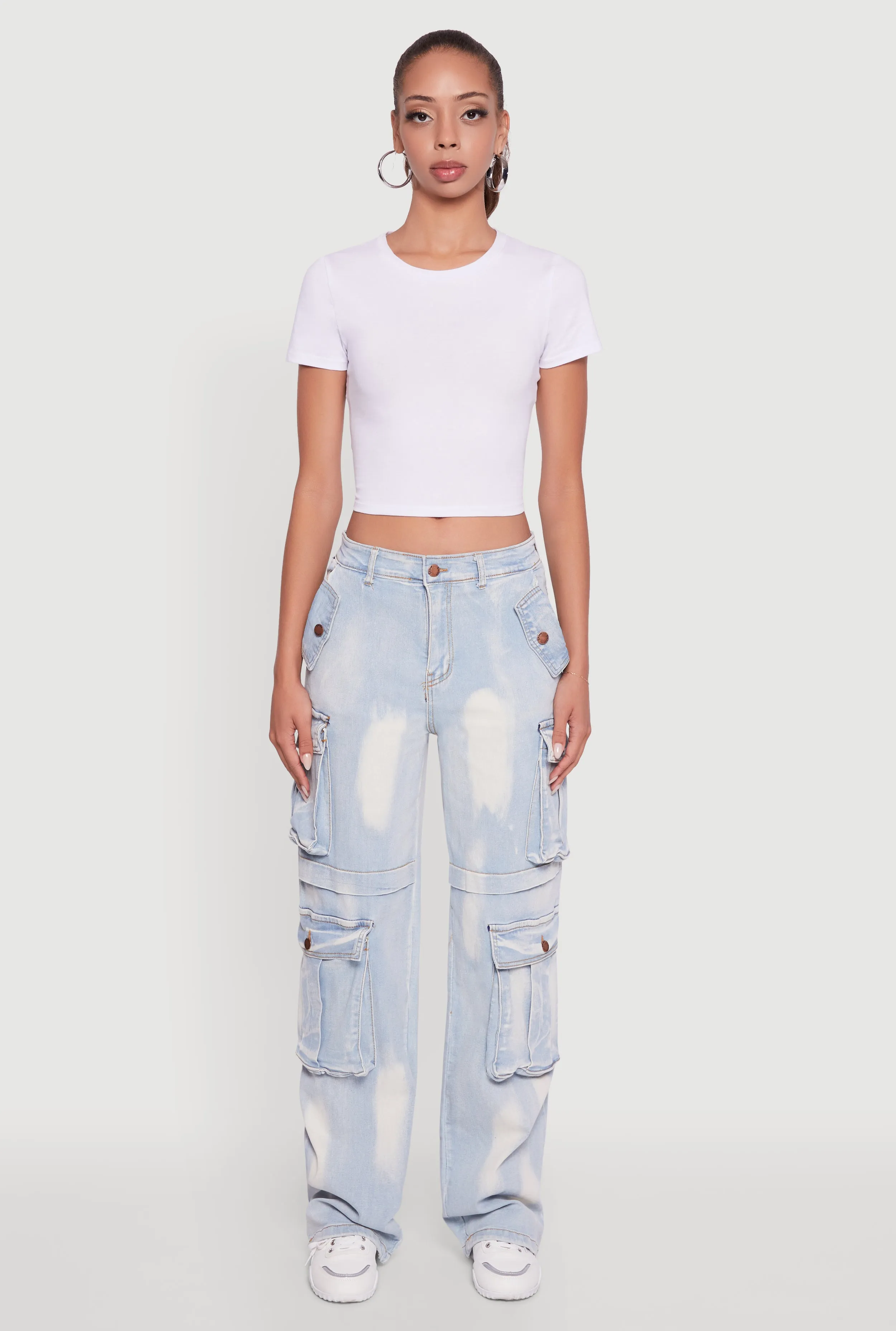 Whiskered Acid Wash Wide Leg Cargo Jeans sold by Rainbow product image thumbnail 2