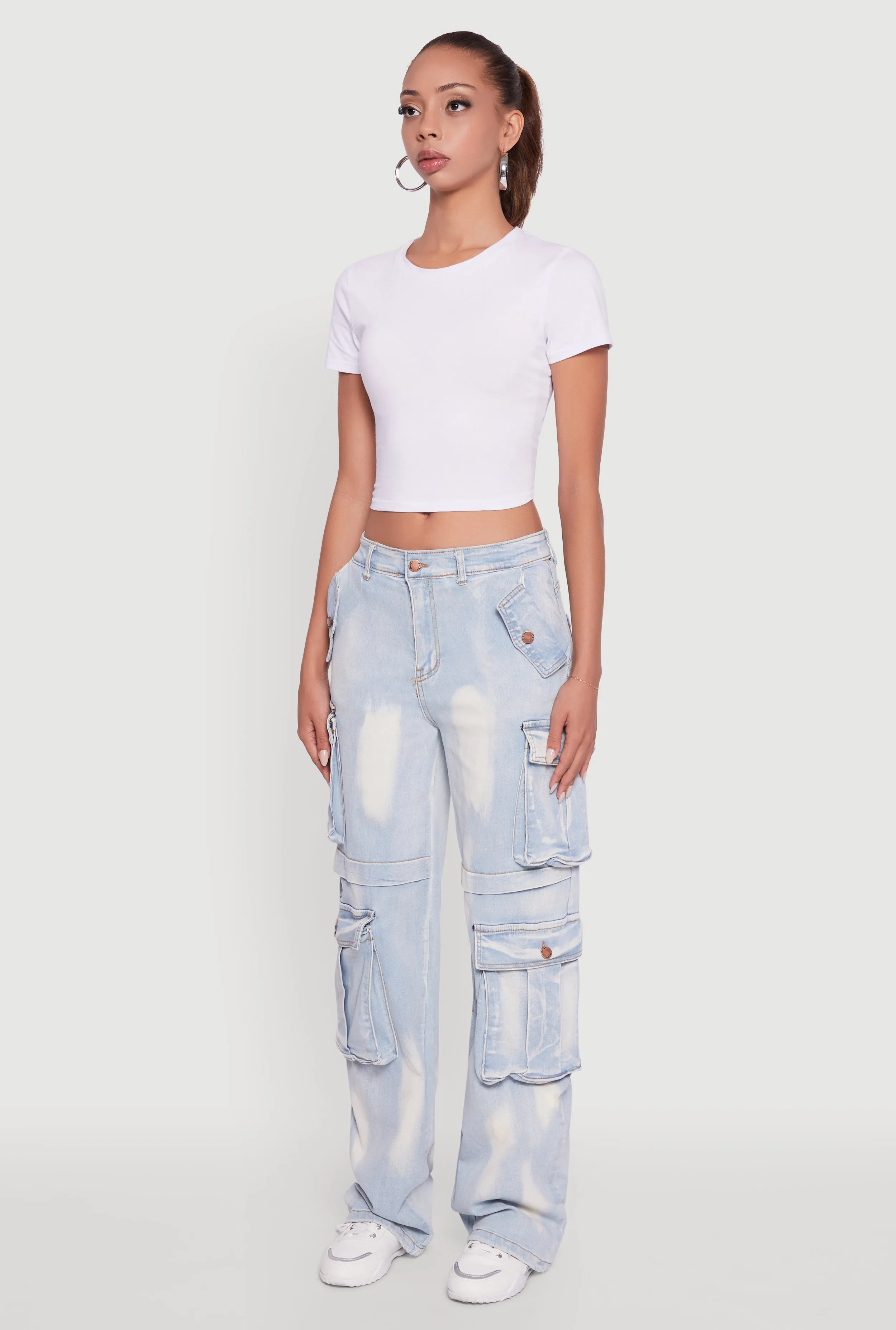 Whiskered Acid Wash Wide Leg Cargo Jeans sold by Rainbow product image thumbnail 3